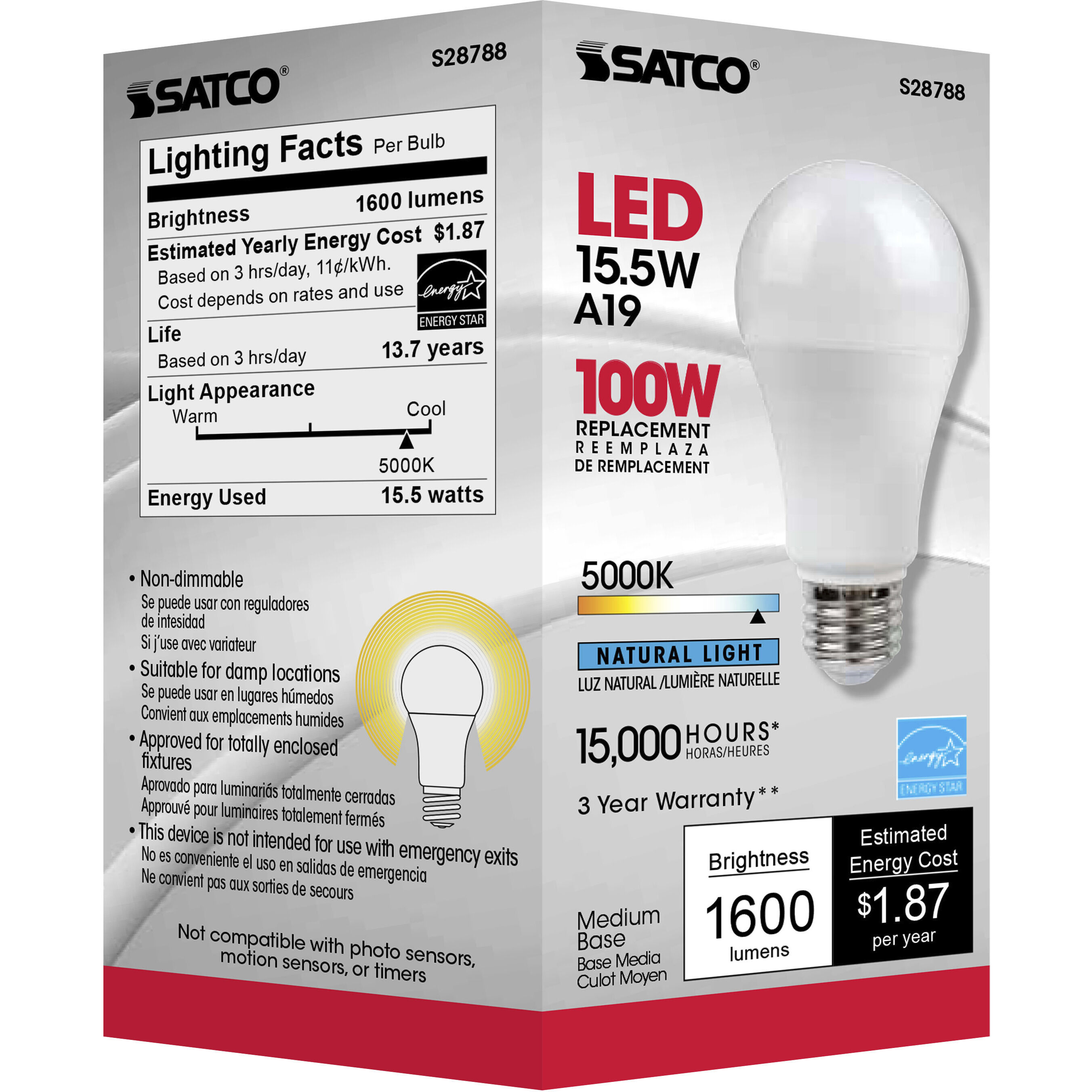 Lumos LED A19 Medium E26 15.5 watt 120V 5000K Light Bulb, Type A