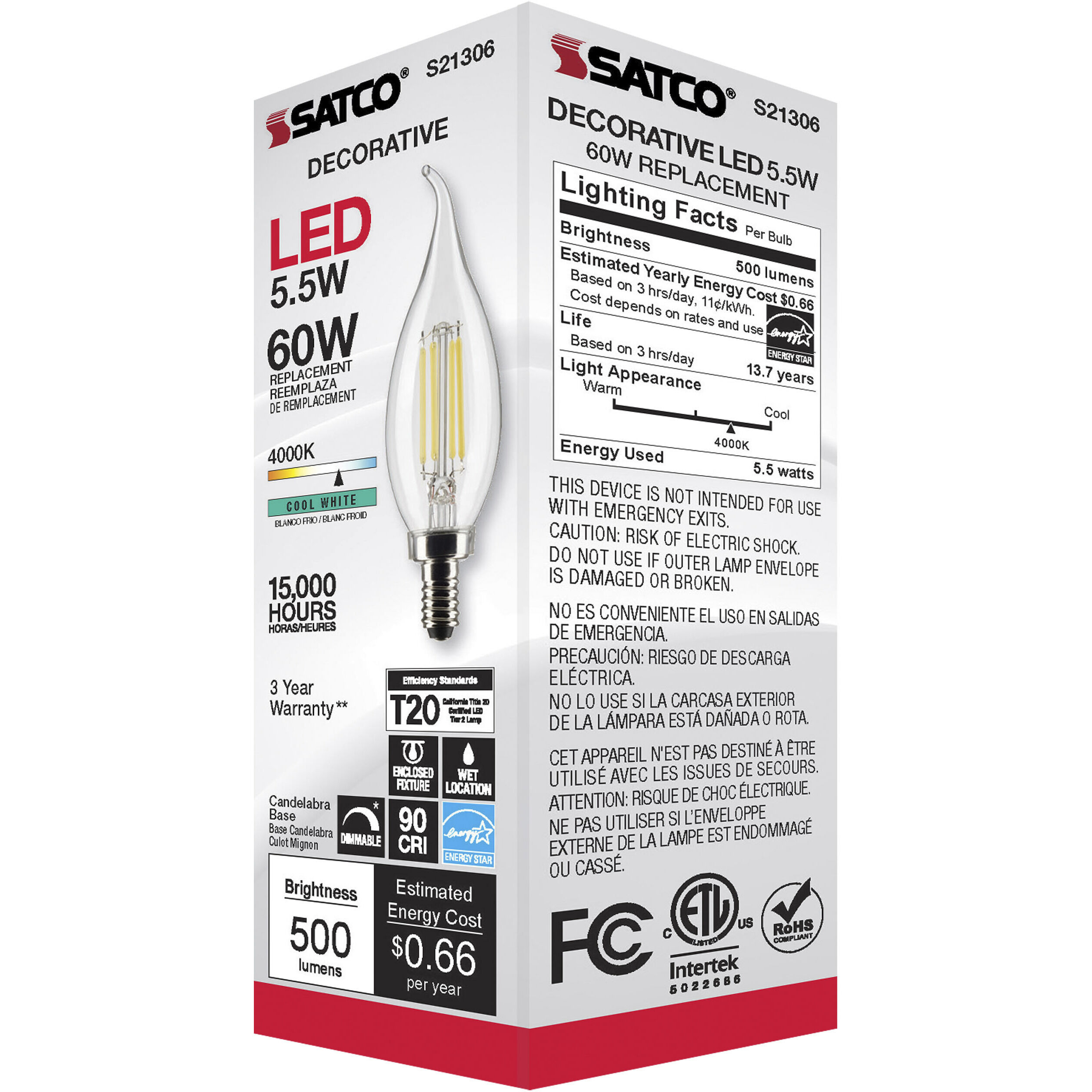 Lumos LED Candelabra Candelabra 5.50 watt 4000K LED Filament