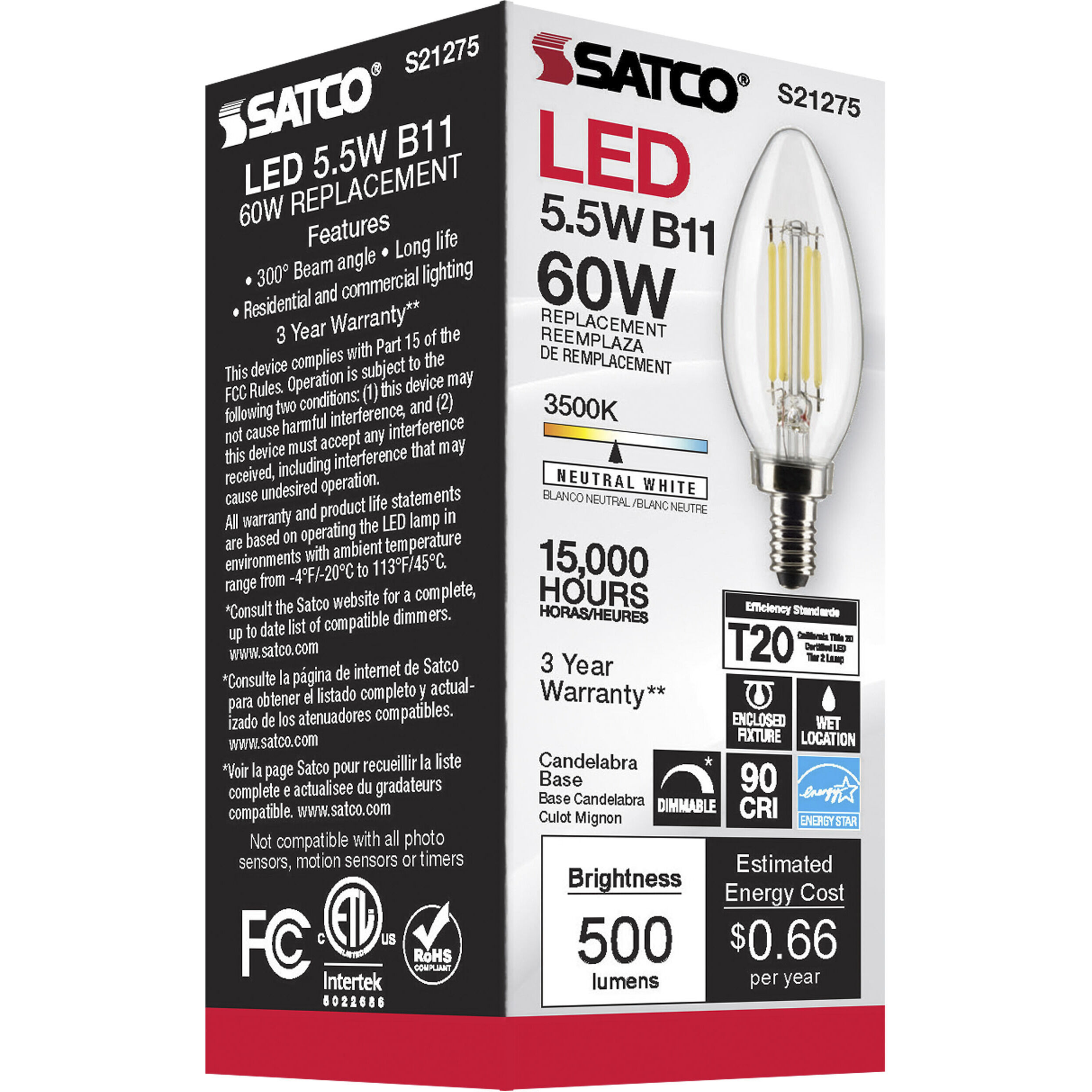 Lumos LED Candelabra Candelabra 5.50 watt 3500K LED Filament