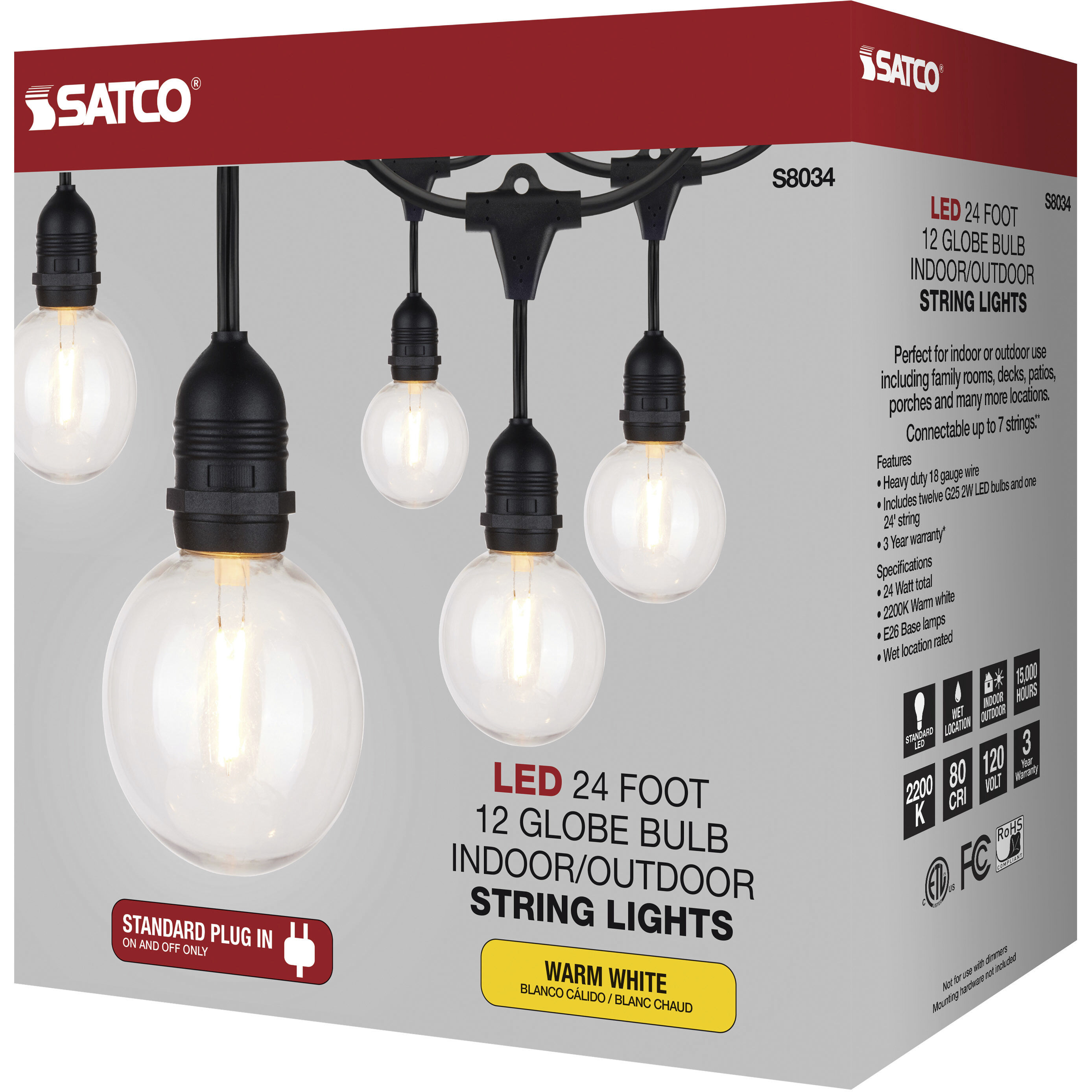 Lumos 12 Light LED 24 foot Black LED String Lights