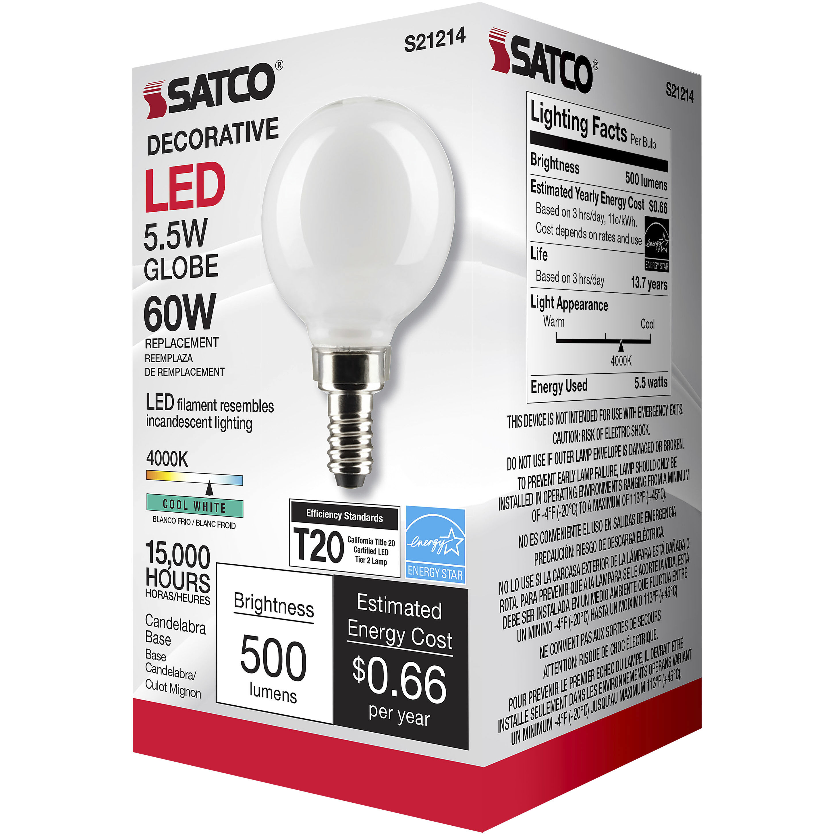 Lumos LED Candelabra Candelabra 5.50 watt 4000K LED Filament