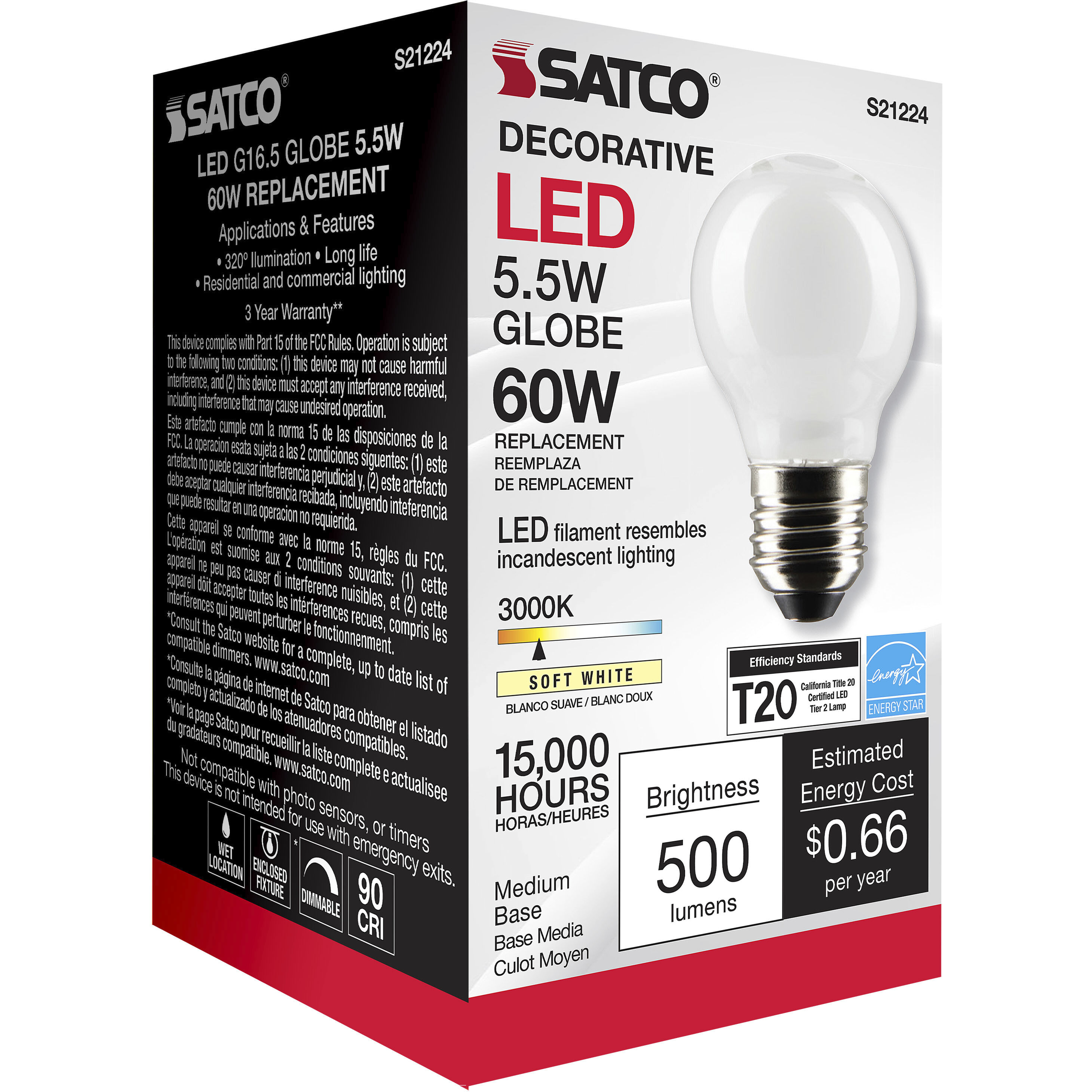Lumos LED Medium Medium 5.50 watt 3000K LED Filament
