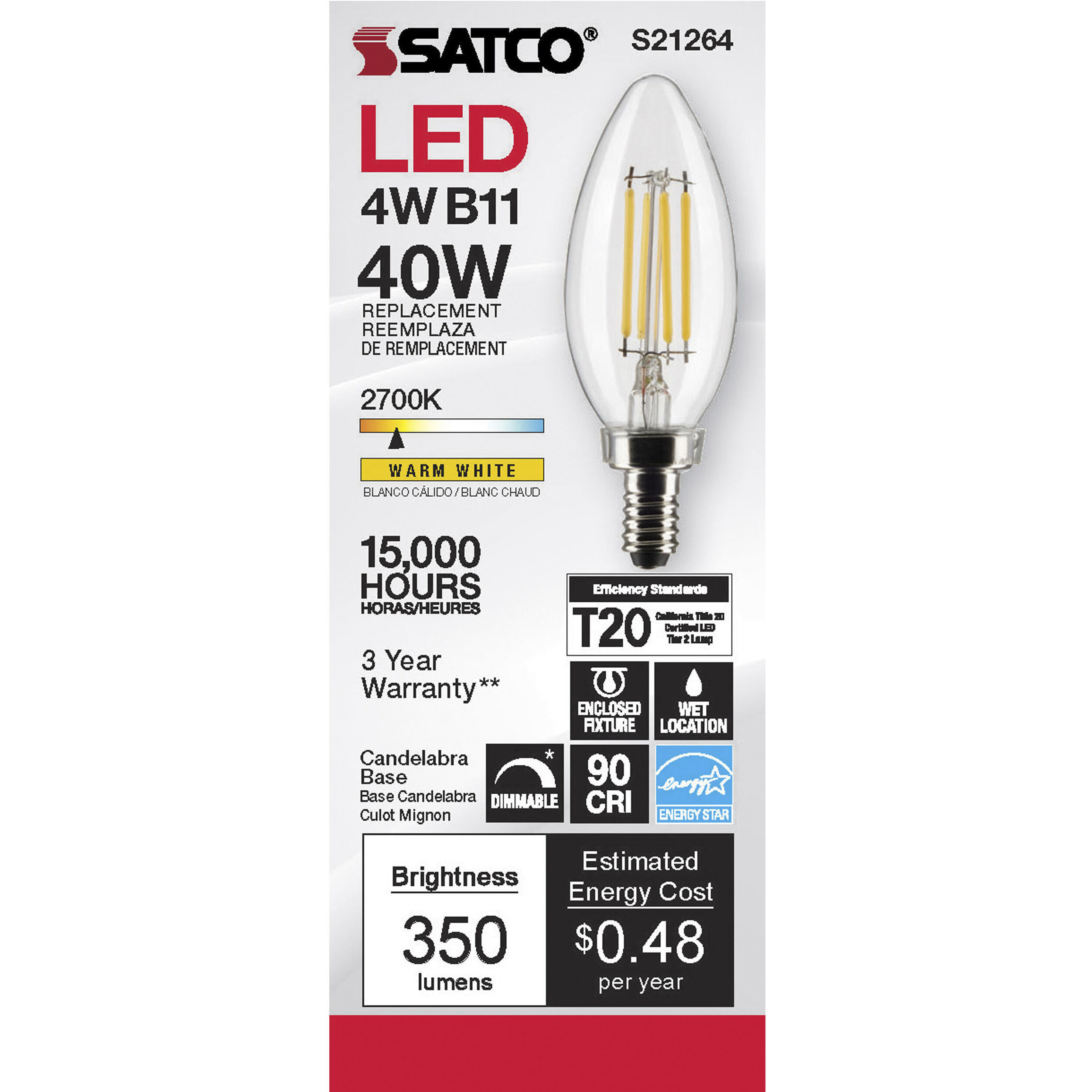 Lumos LED Candelabra Candelabra 4.00 watt 2700K LED Filament