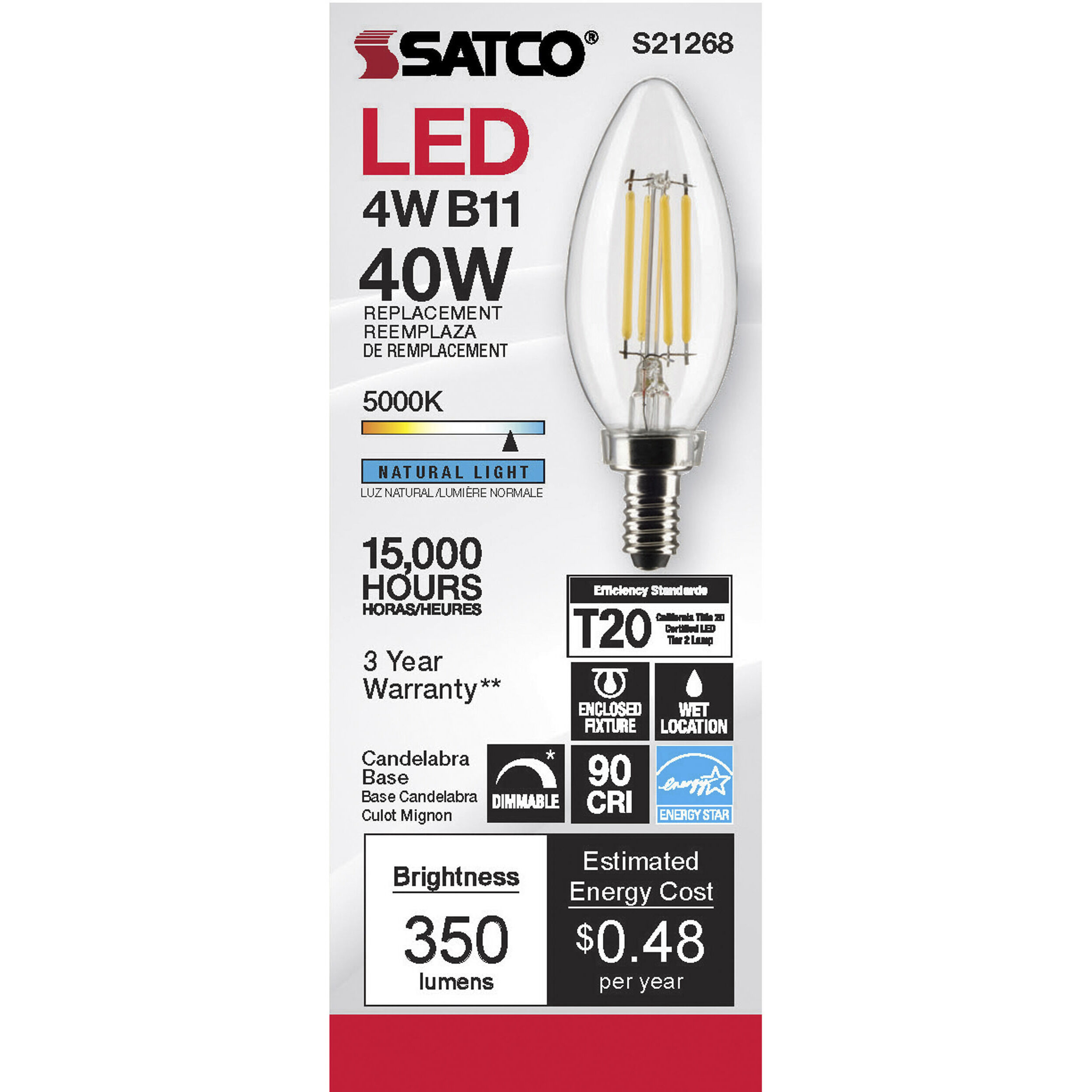 Lumos LED Candelabra Candelabra 4.00 watt 5000K LED Filament