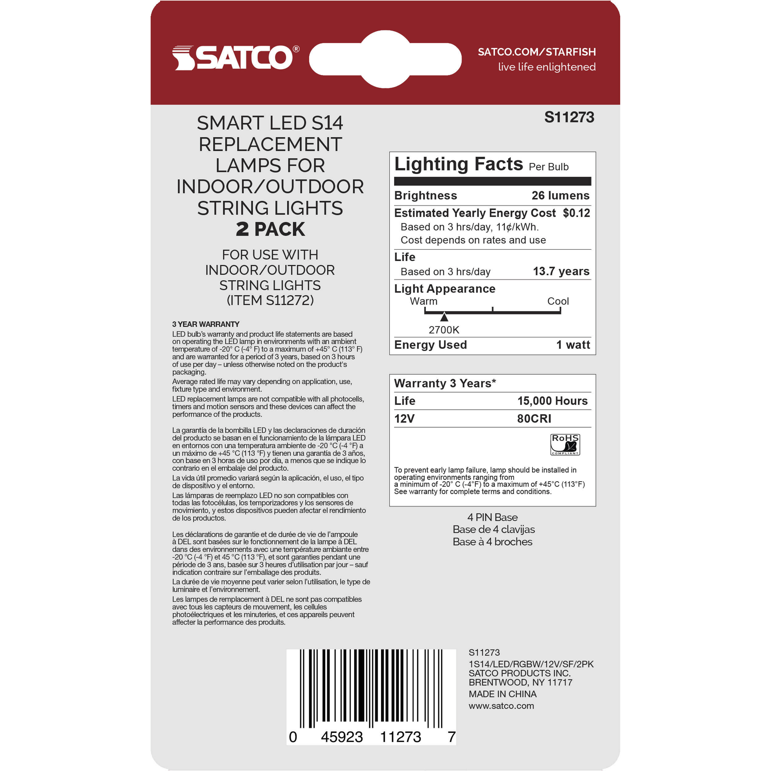 Lumos LED 4-Pin 1 watt 12 2700K Replacement String Lamp, Sign & Indicator