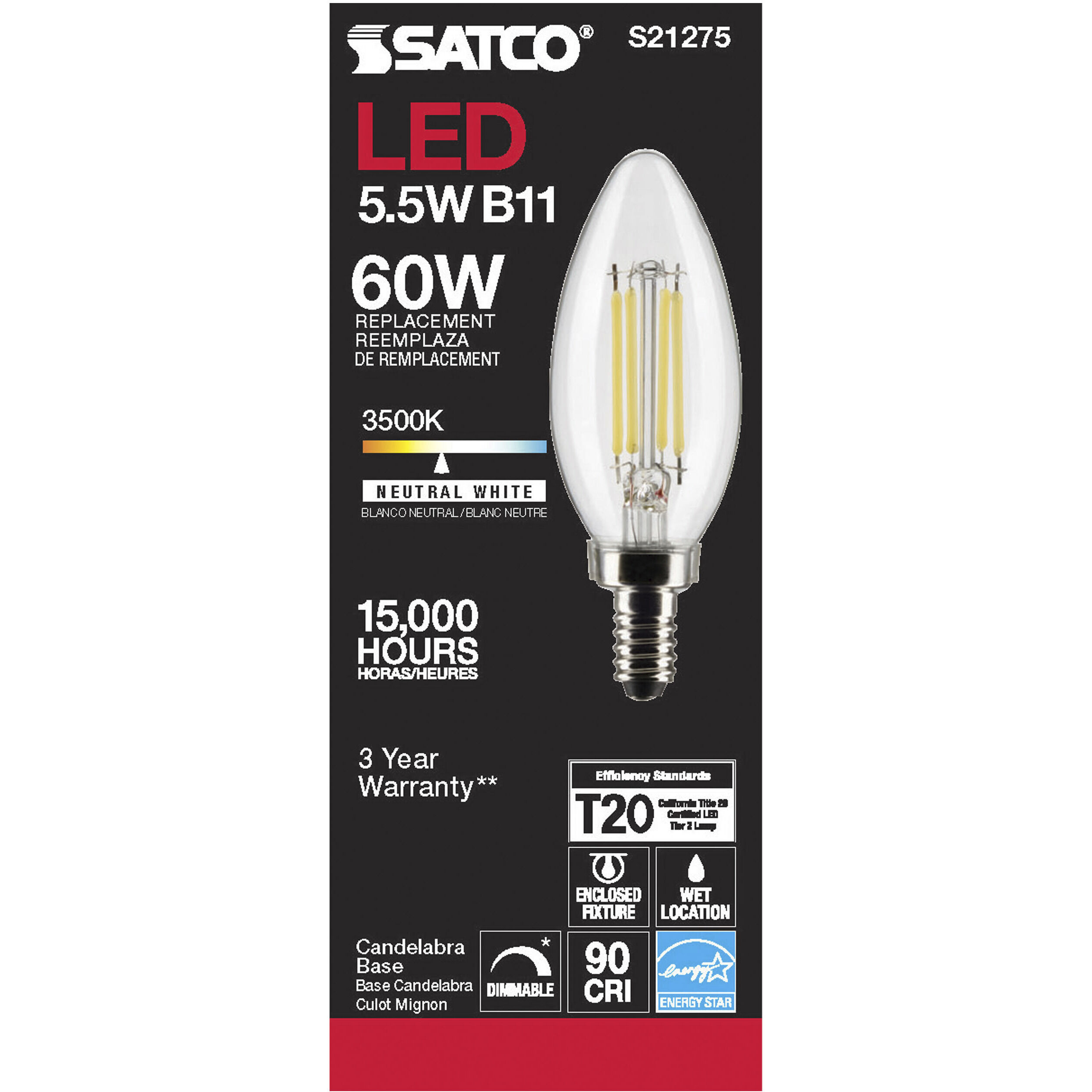 Lumos LED Candelabra Candelabra 5.50 watt 3500K LED Filament