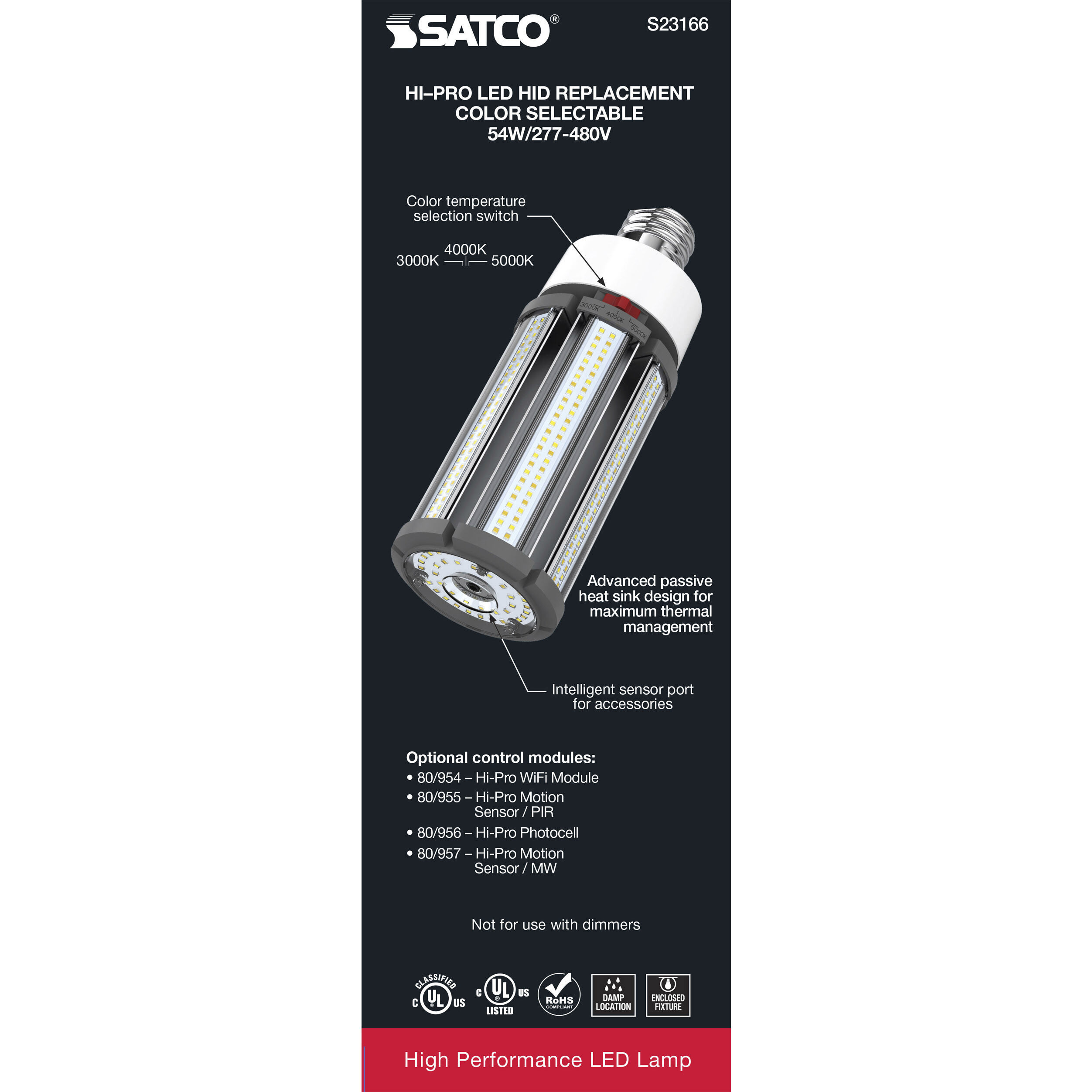 Lumos LED 54 watt 277-480 3000K Light Bulb, HID Replacements