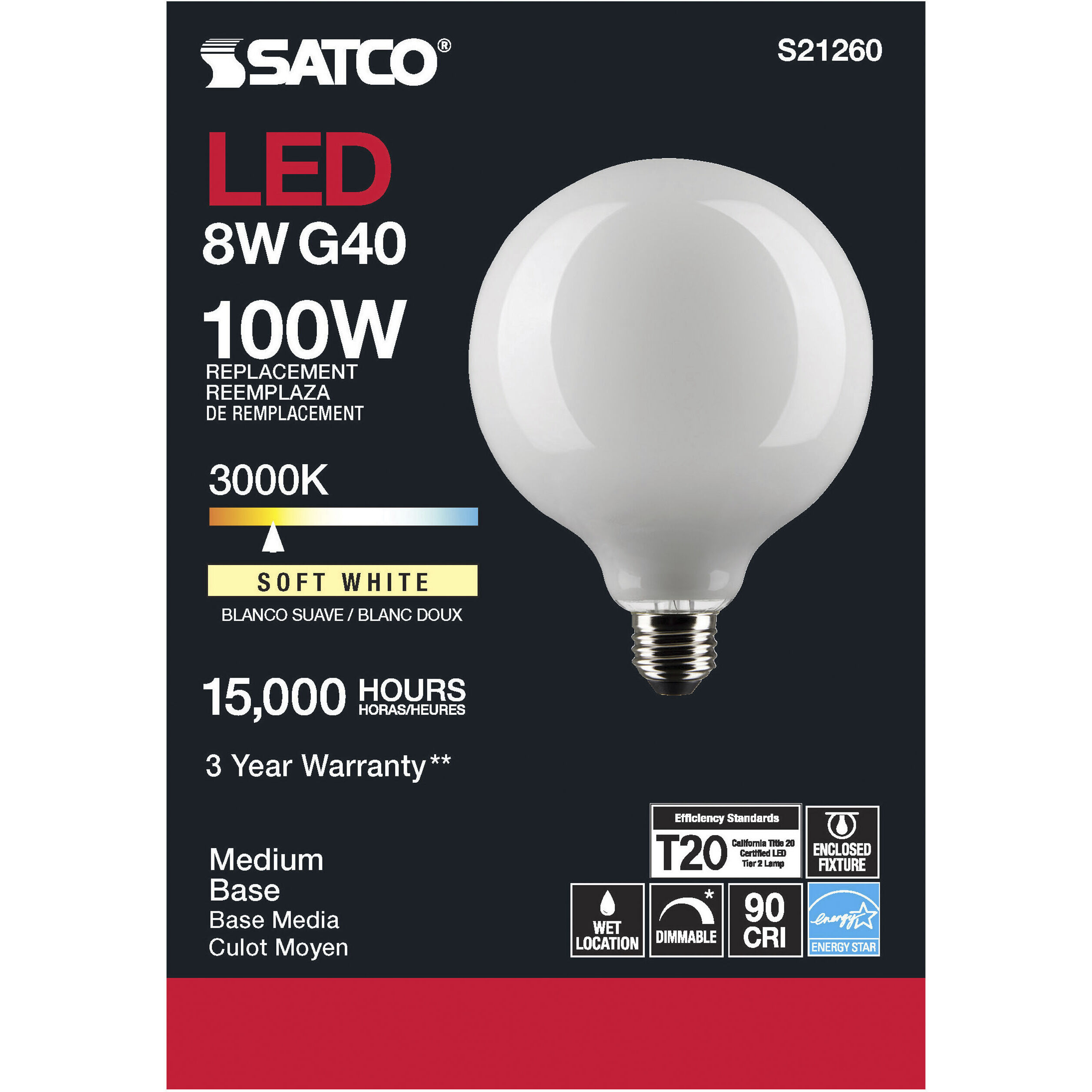 Lumos LED Medium Medium 8.00 watt 3000K LED Filament