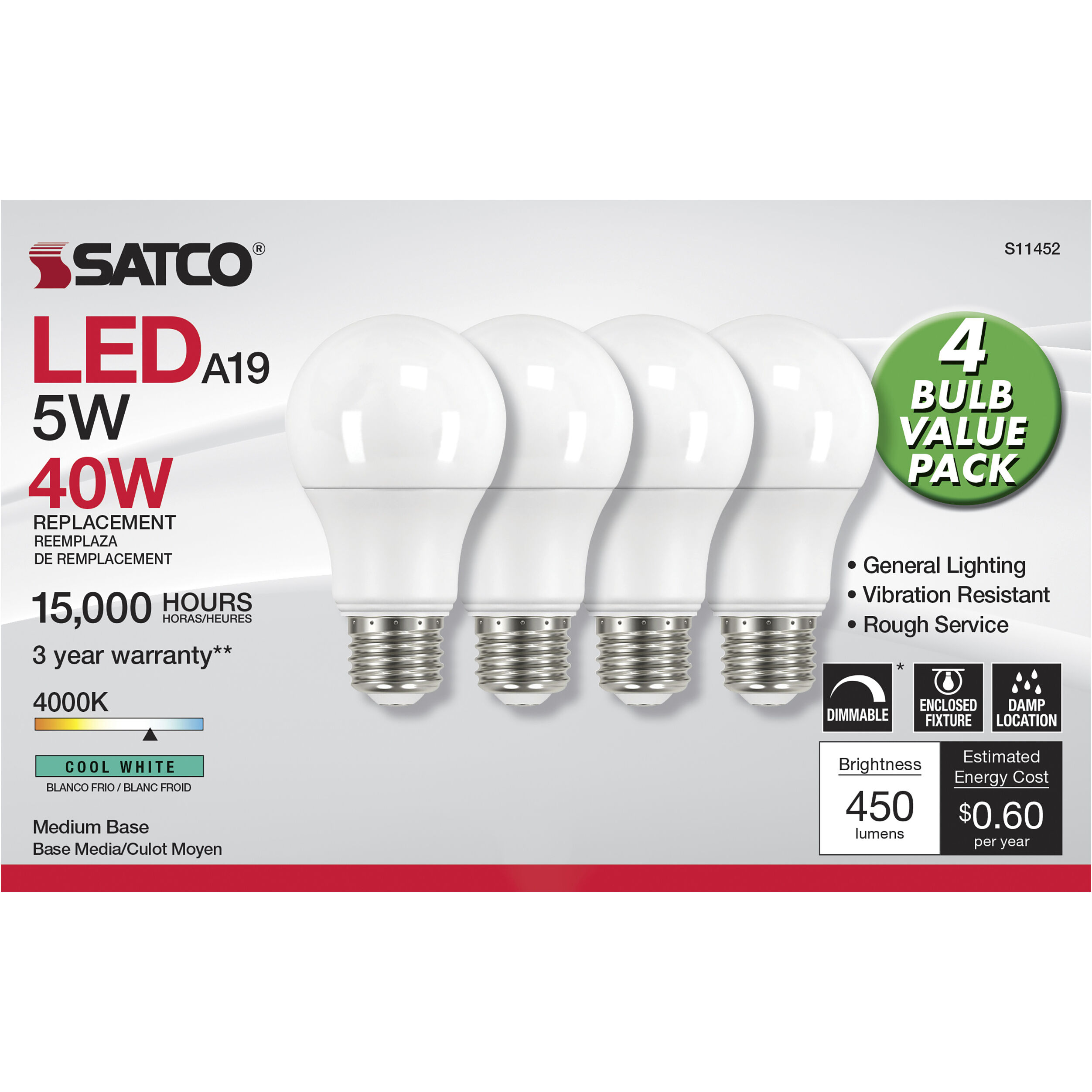 Lumos LED Medium Type A 5.00 watt 4000K Light Bulb