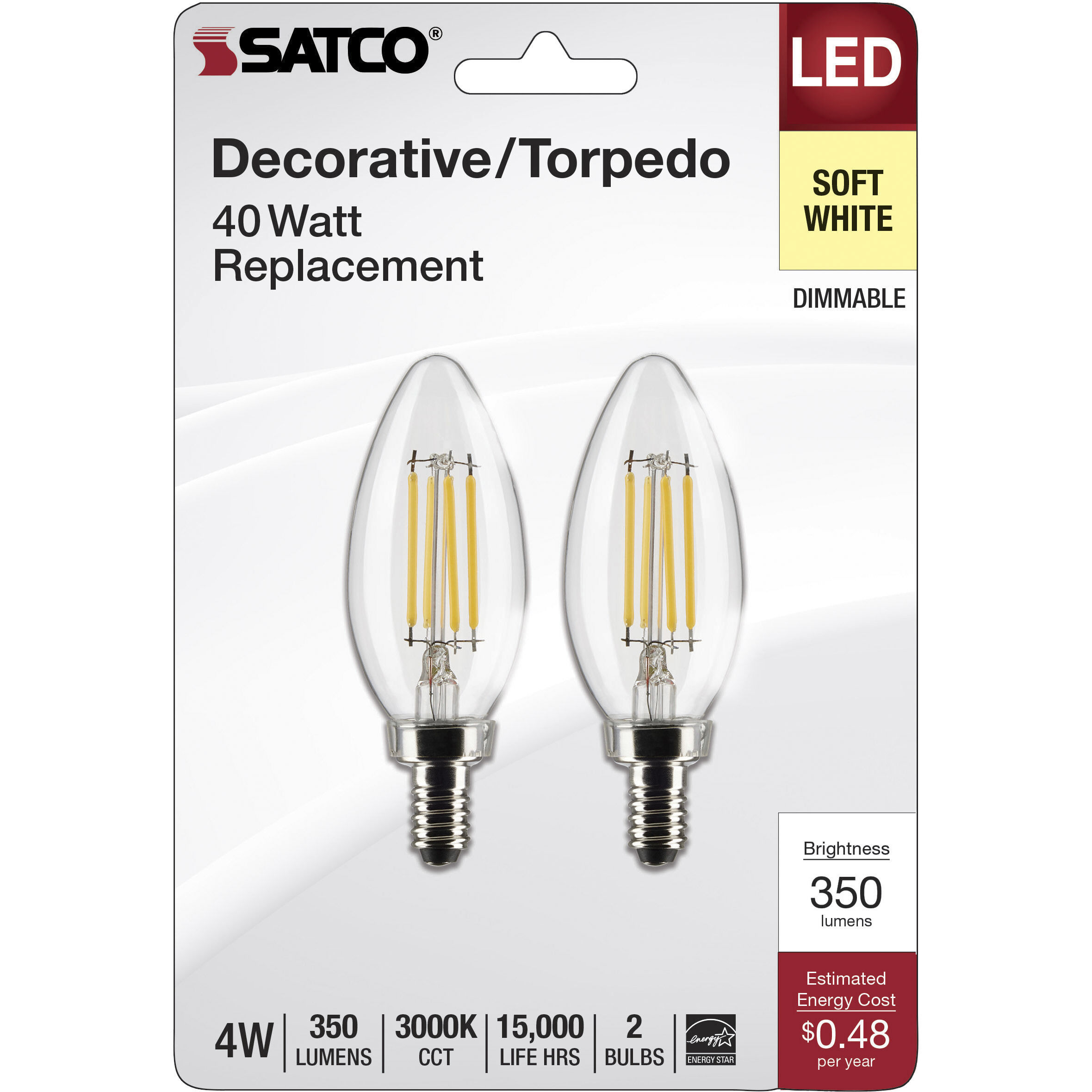 Lumos LED Candelabra 4 watt 120 3000K LED Filament, LED Filament