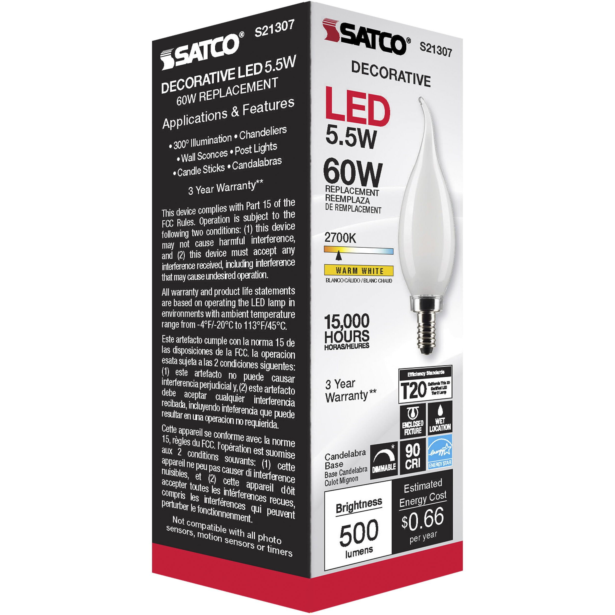 Lumos LED Candelabra Candelabra 5.50 watt 2700K LED Filament