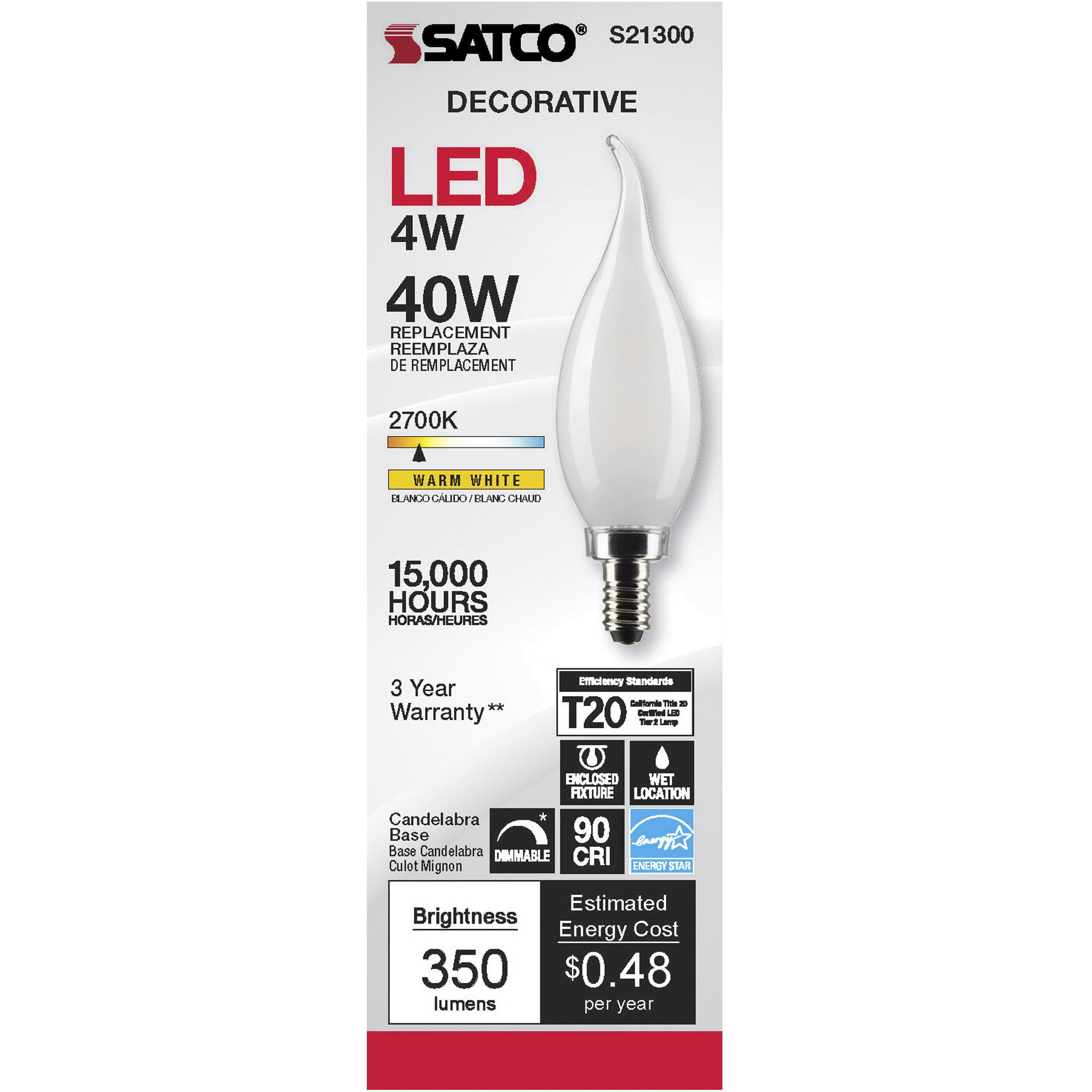 Lumos LED Candelabra Candelabra 4.00 watt 2700K LED Filament