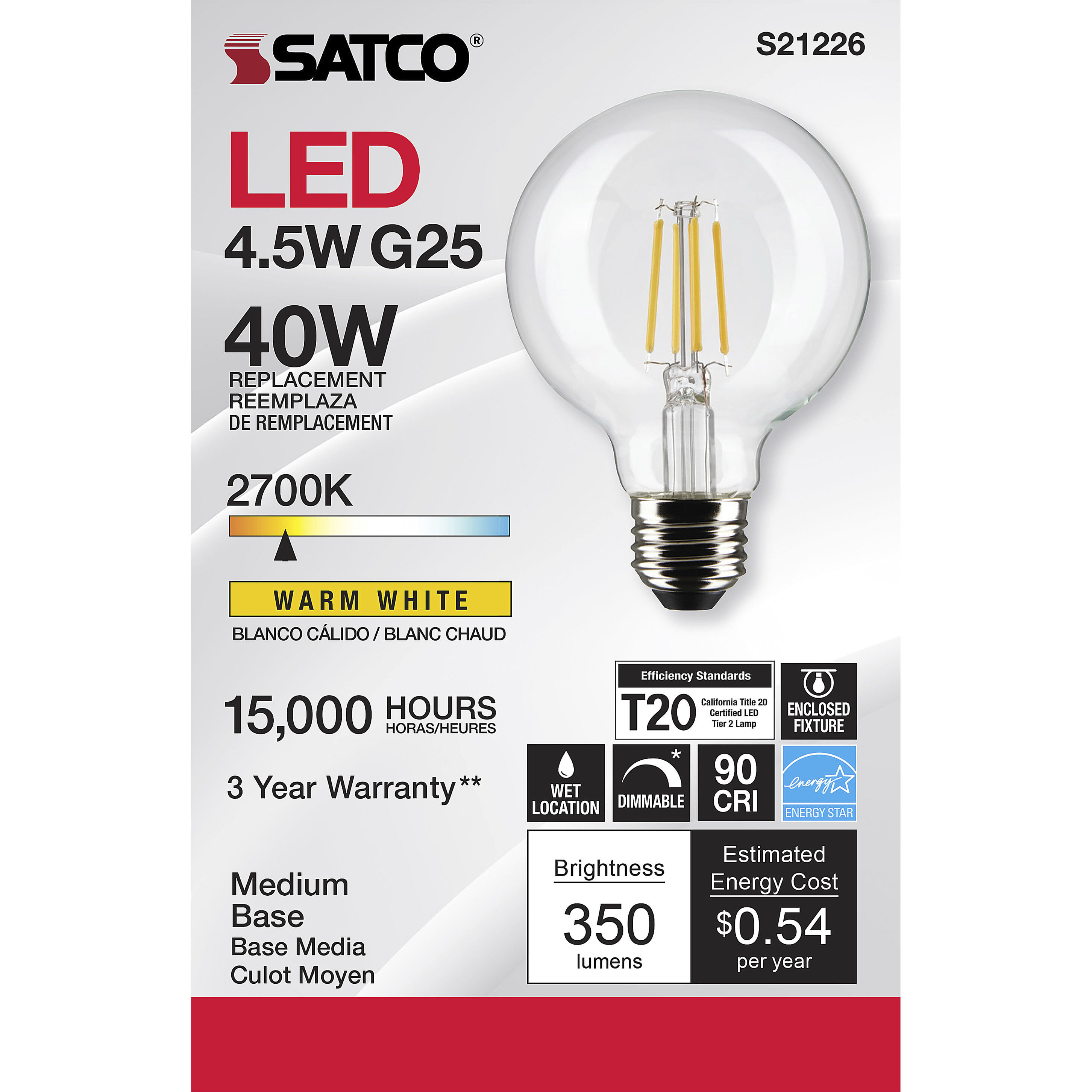 Lumos LED Medium Medium 4.50 watt 2700K LED Filament