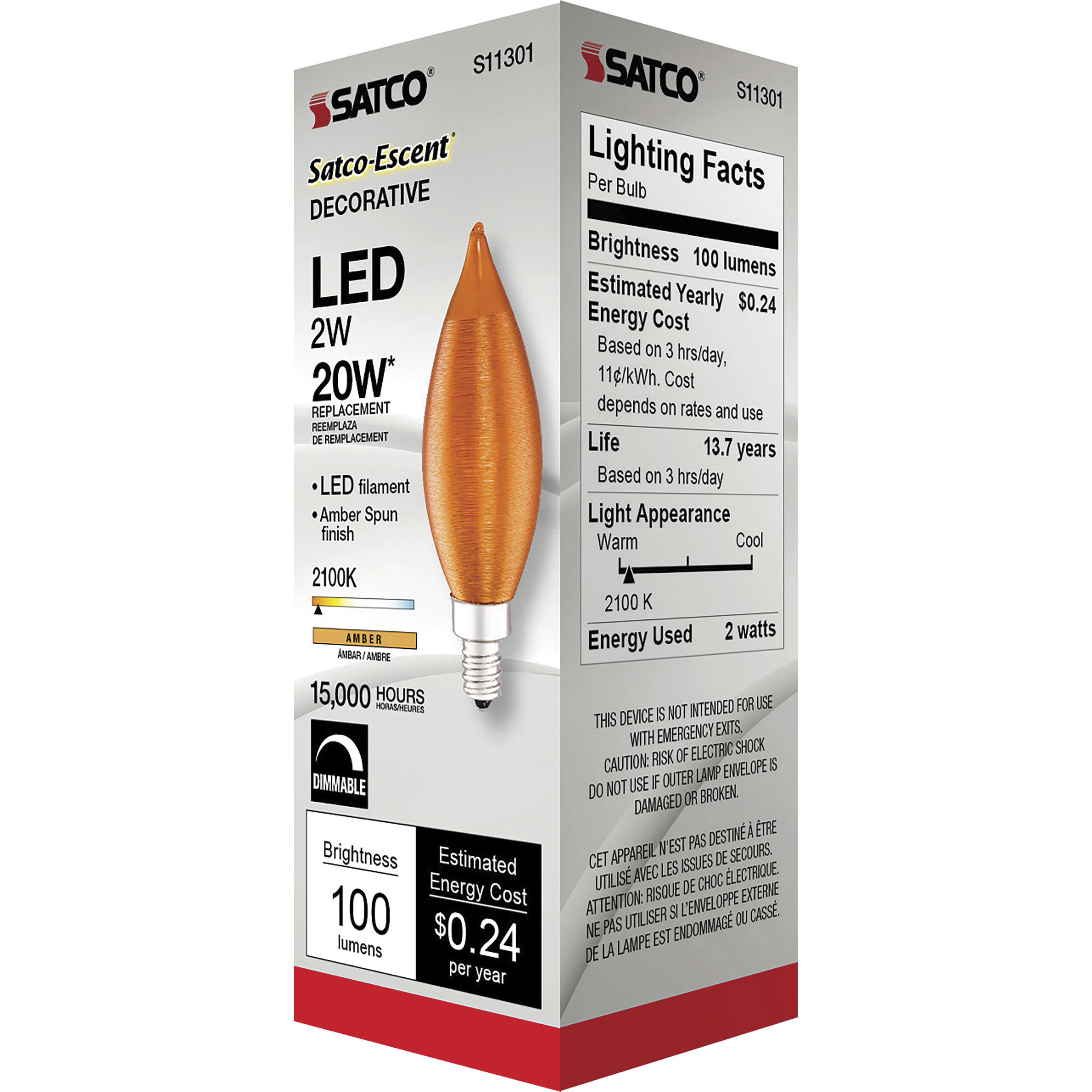 Lumos LED CA11 Candelabra E12 2 watt 120V 2100K Light Bulb