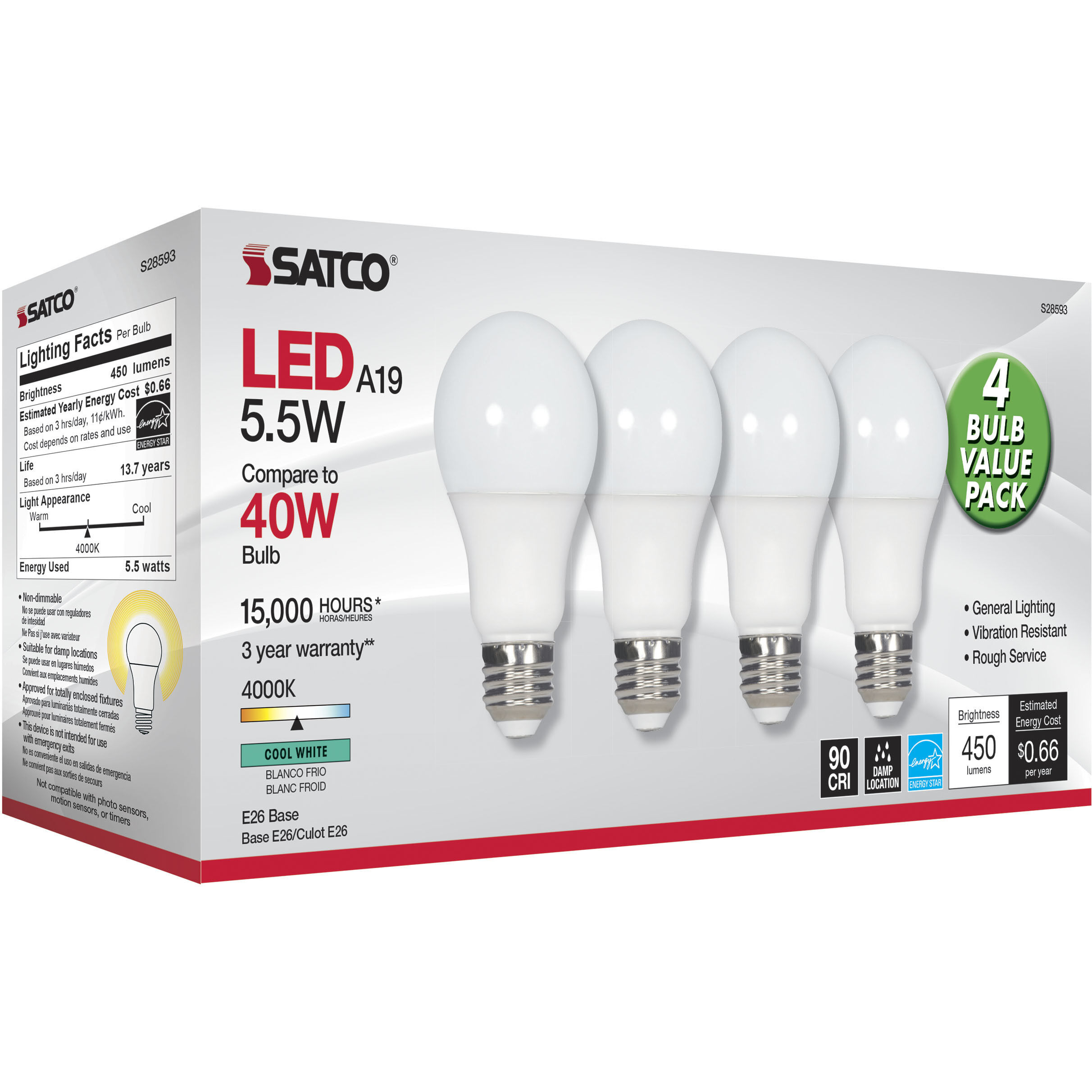 Lumos LED A19 Medium E26 5.5 watt 120V 4000K Light Bulb 
