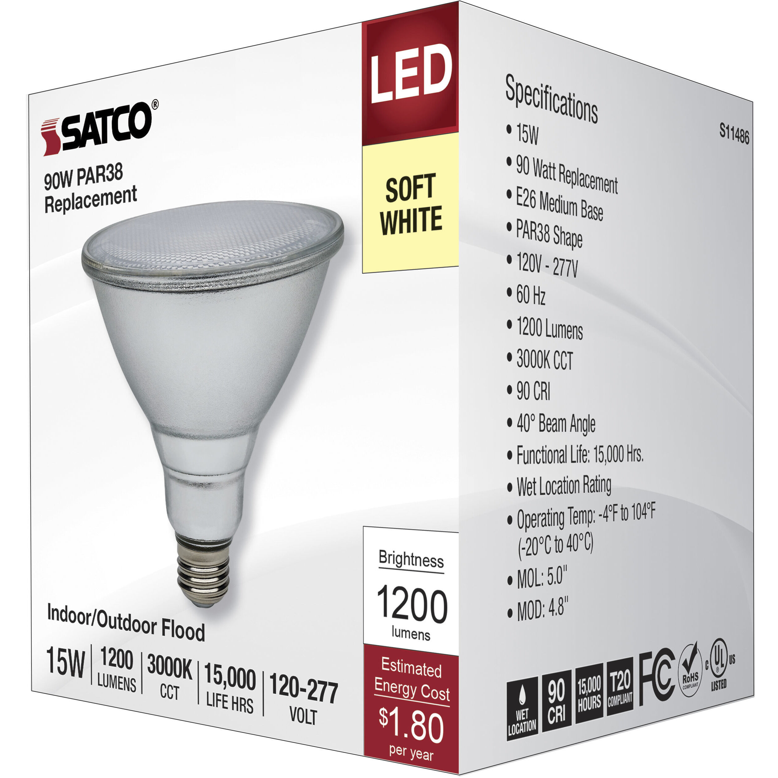 Lumos LED 15 watt 120-277 3000K Light Bulb, LED PAR
