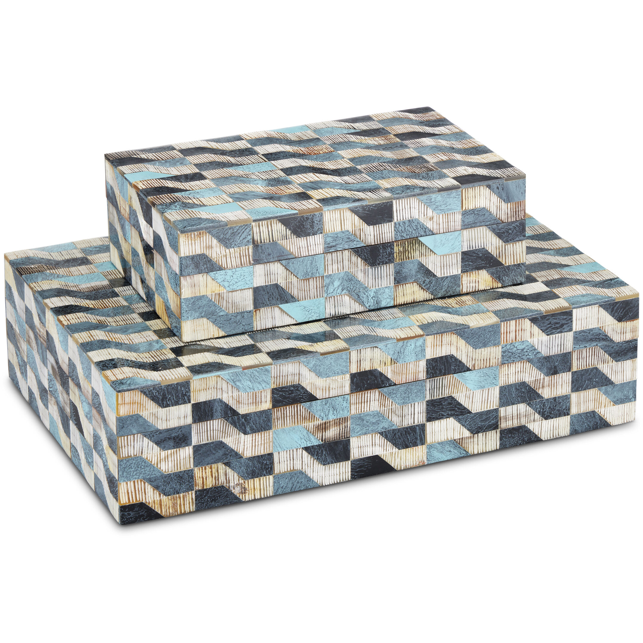 Ezra 12 inch Blue/Natural/Linen Boxes, Set of 2