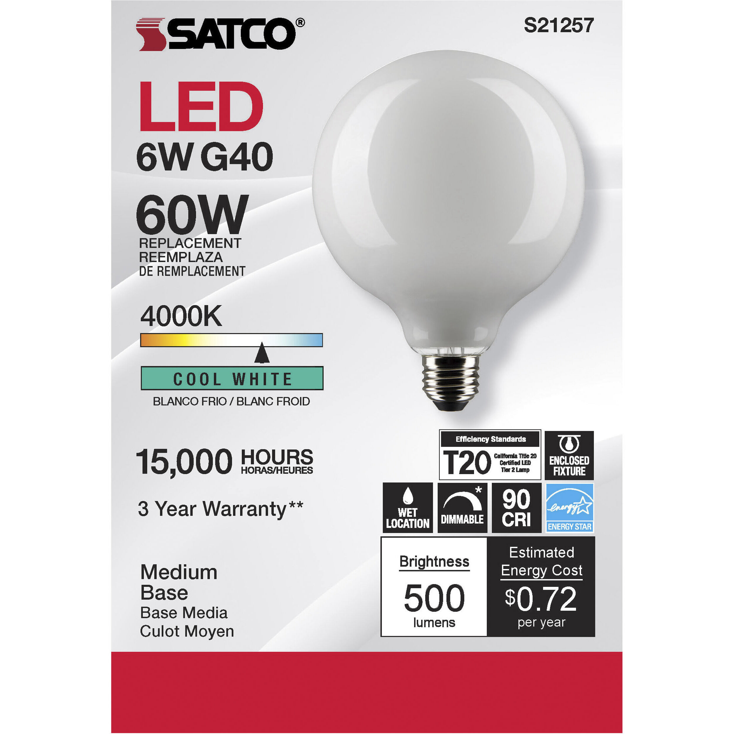 Lumos LED Medium Medium 6.00 watt 4000K LED Filament