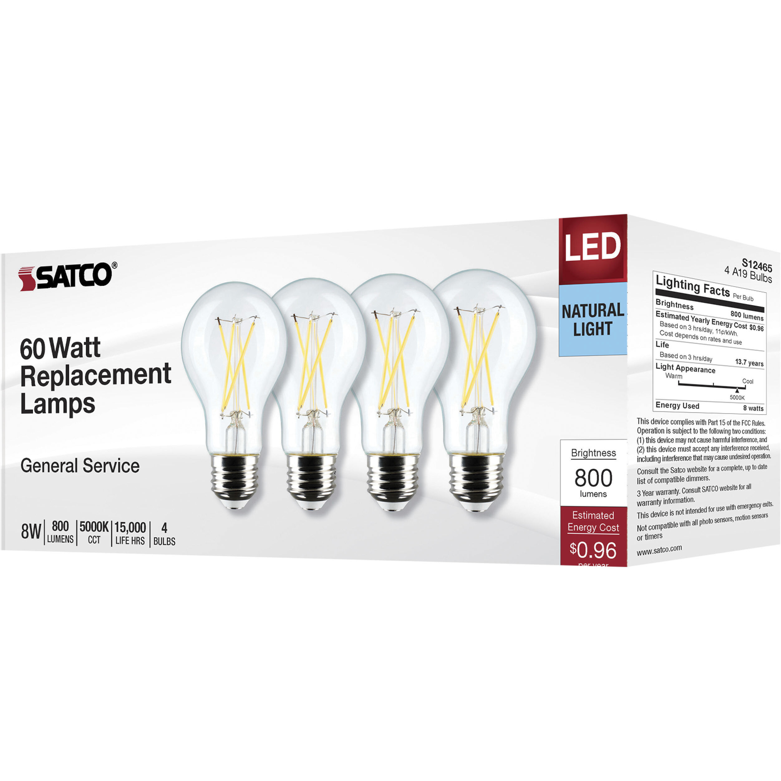 Lumos LED Medium 8 watt 120 5000K LED Filament, LED Filament