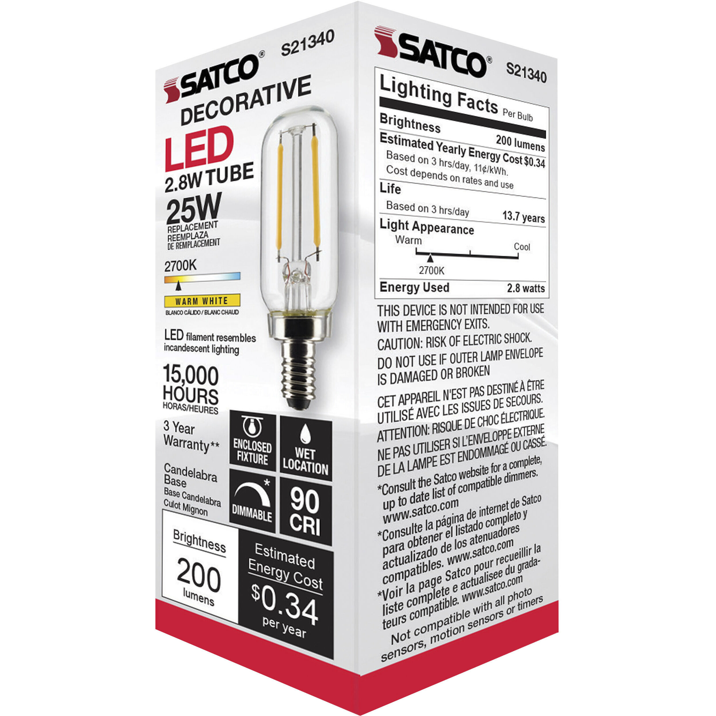 Lumos LED Candelabra Candelabra 2.80 watt 2700K LED Filament