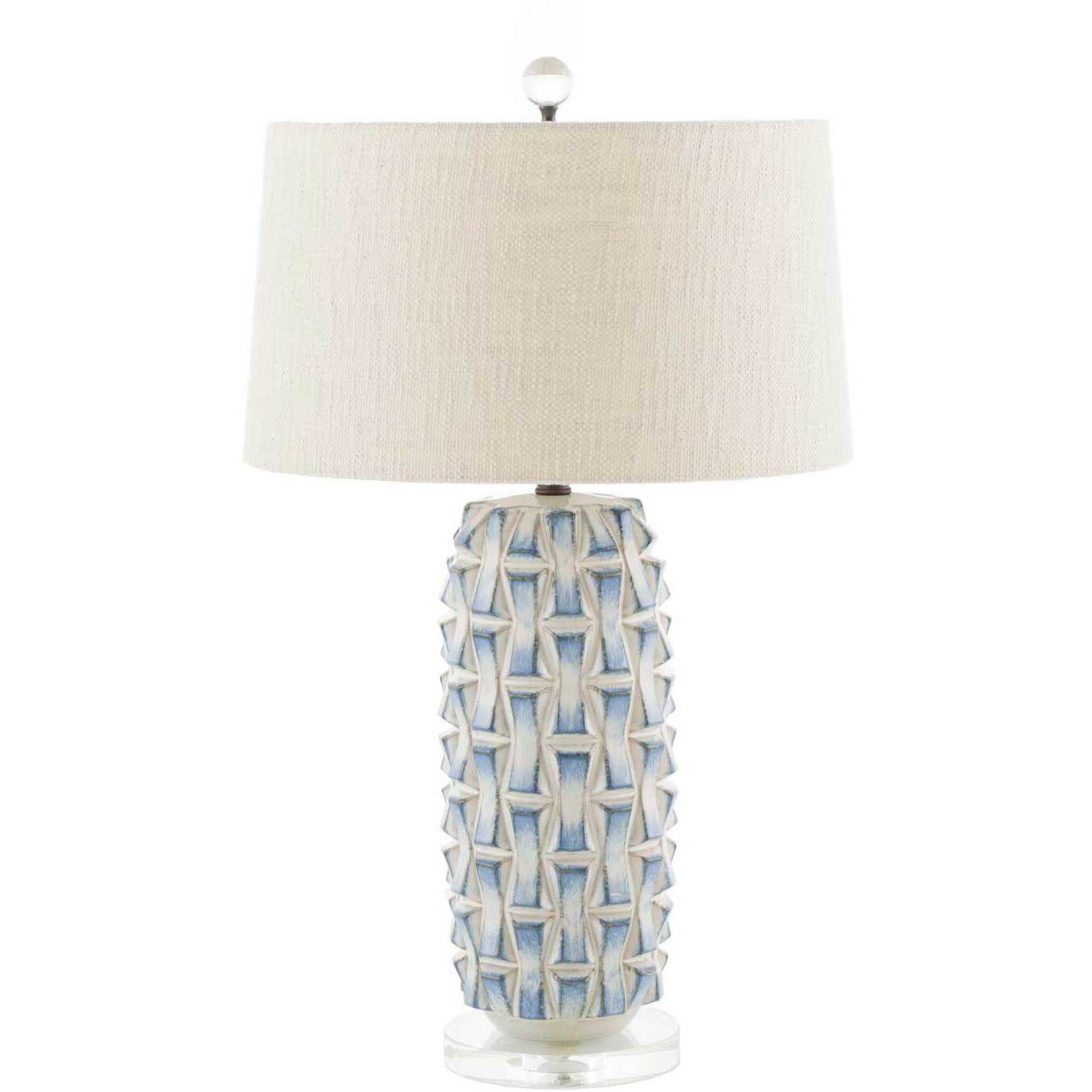 Kelly 30.5 inch Blue and White Ceramic / Burnished Bronze Table Lamp Portable Light