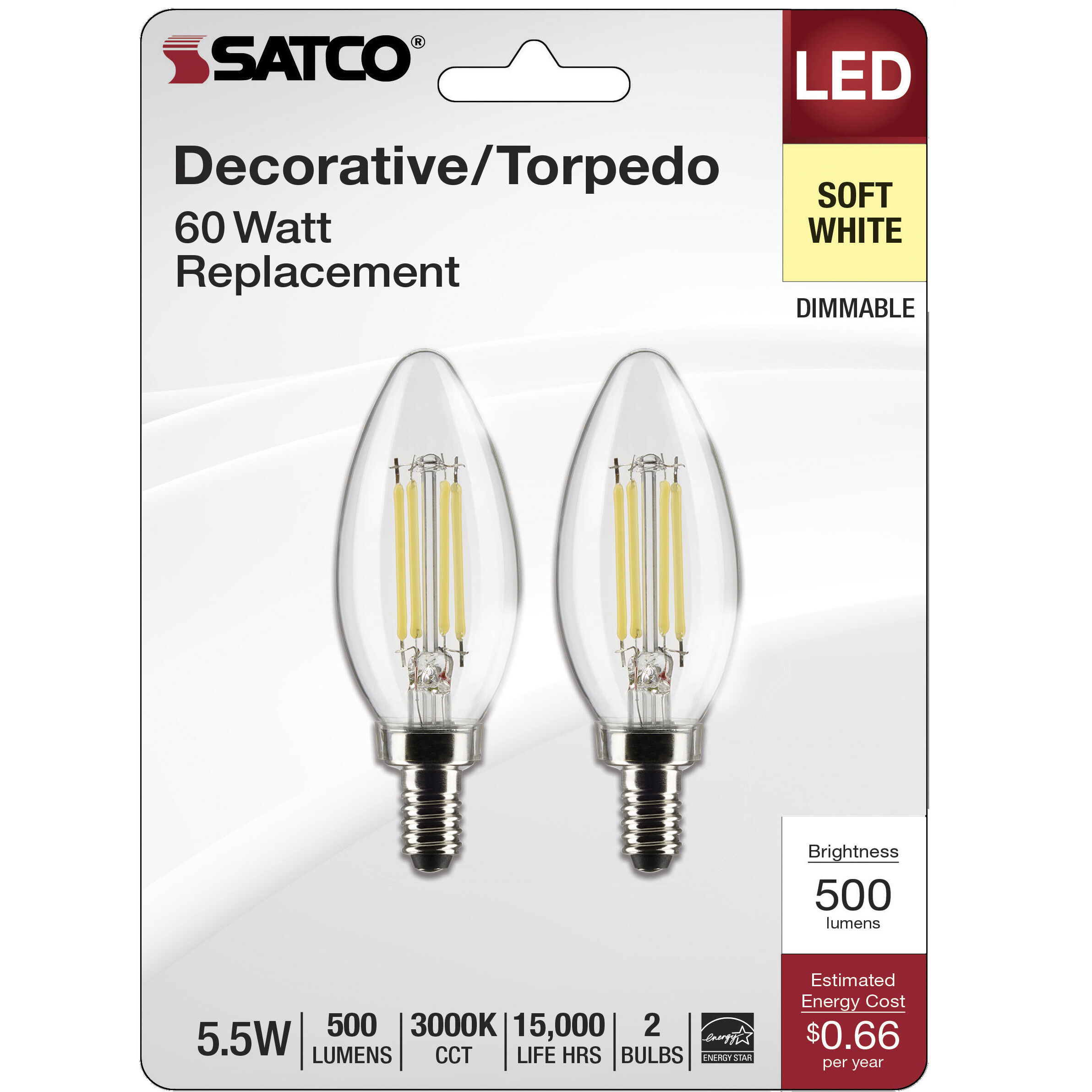 Lumos LED Candelabra 5.5 watt 120 3000K LED Filament, LED Filament