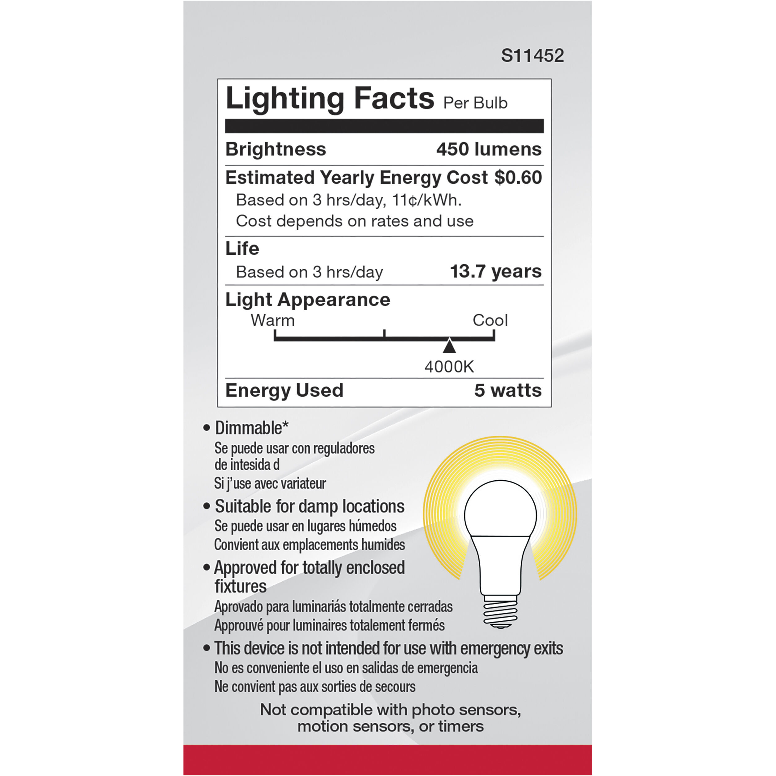 Lumos LED Medium Type A 5.00 watt 4000K Light Bulb
