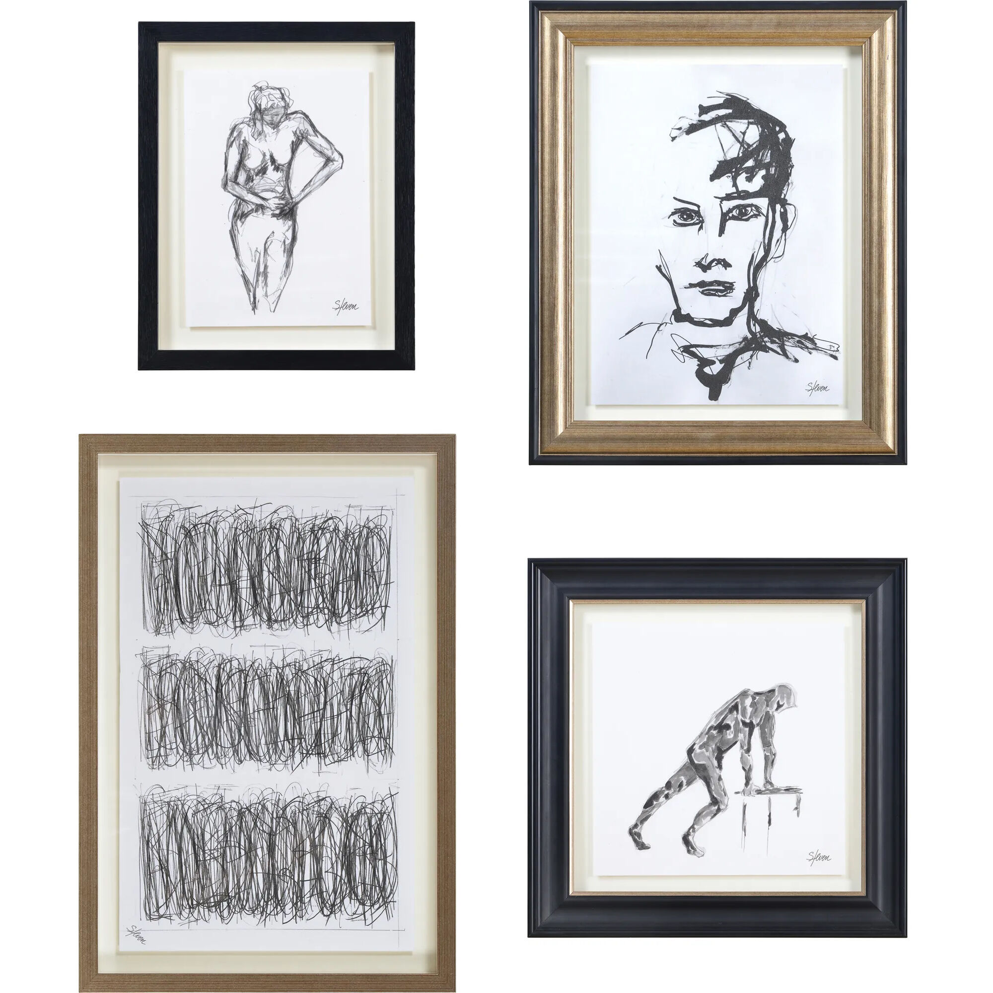 Studio Line Sketch Black/White Wall Art, 4 Piece