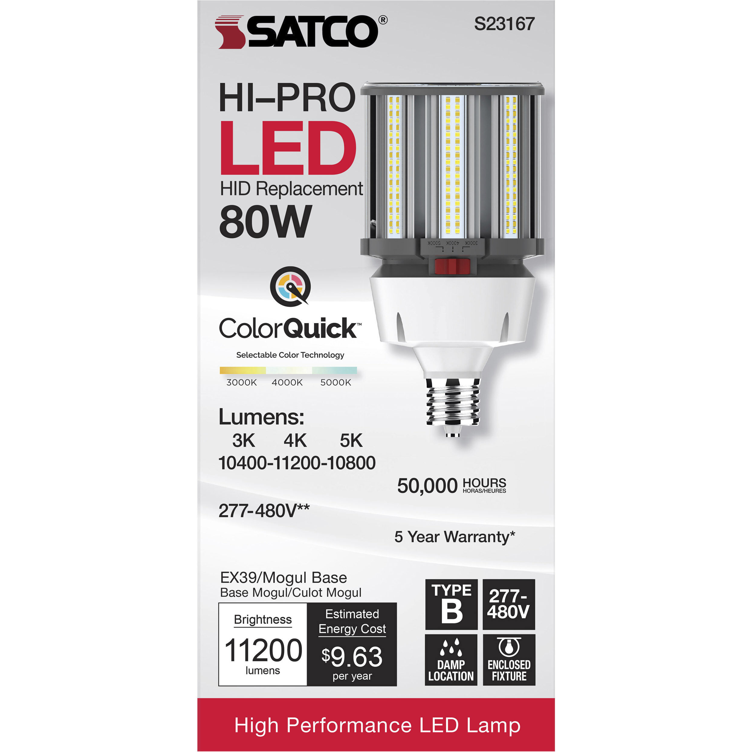 Lumos LED Mogul Extended 80 watt 277-480 3000K/4000K/5000K HID Replacements, HID Replacements