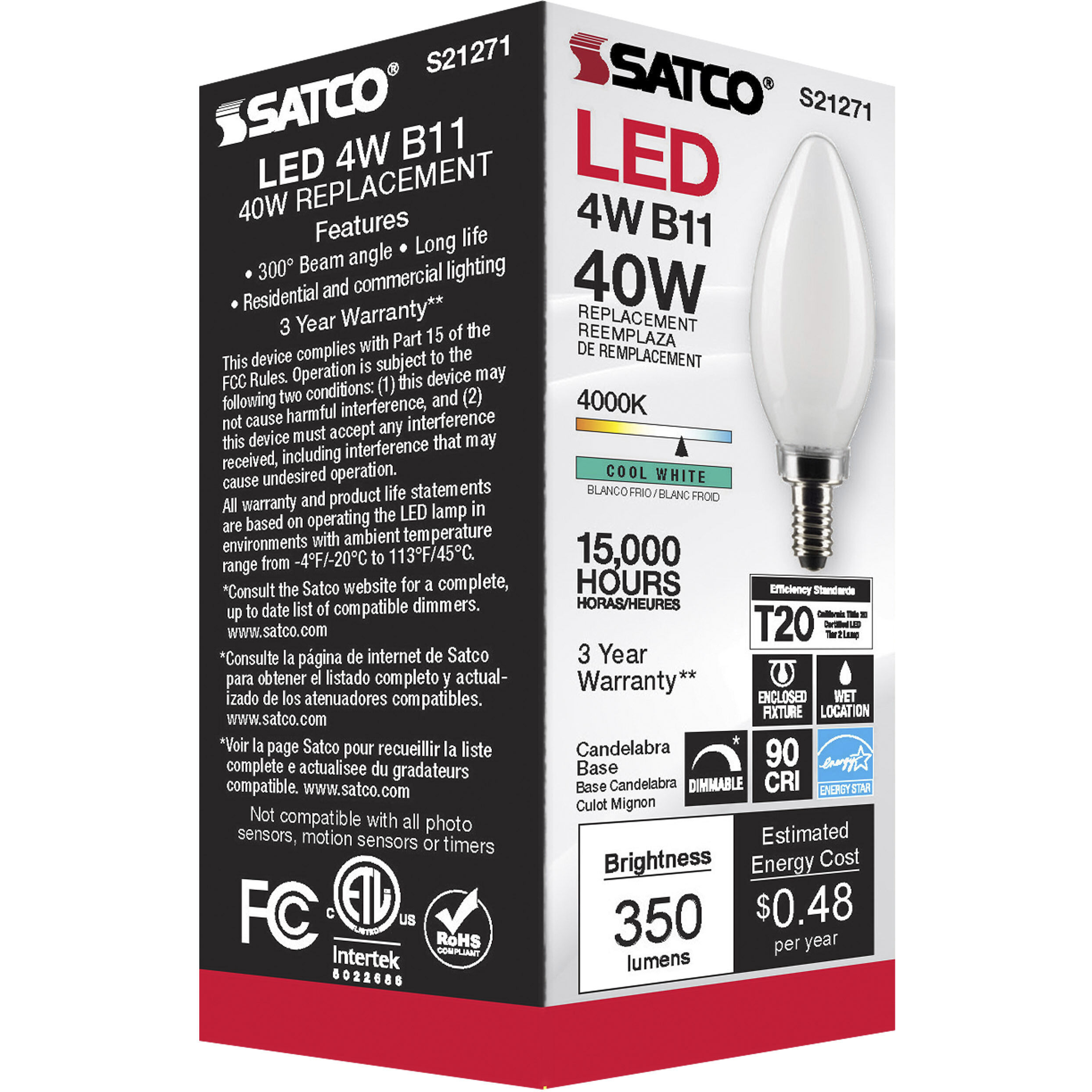 Lumos LED Candelabra Candelabra 4.00 watt 4000K LED Filament