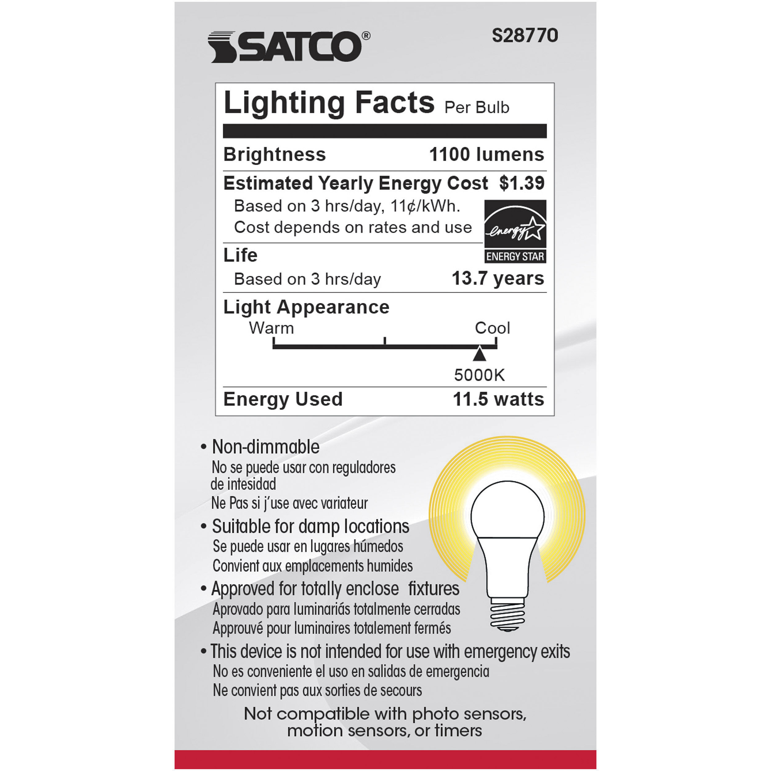 Lumos LED A19 Medium E26 11.5 watt 120V 5000K Light Bulb, Type A