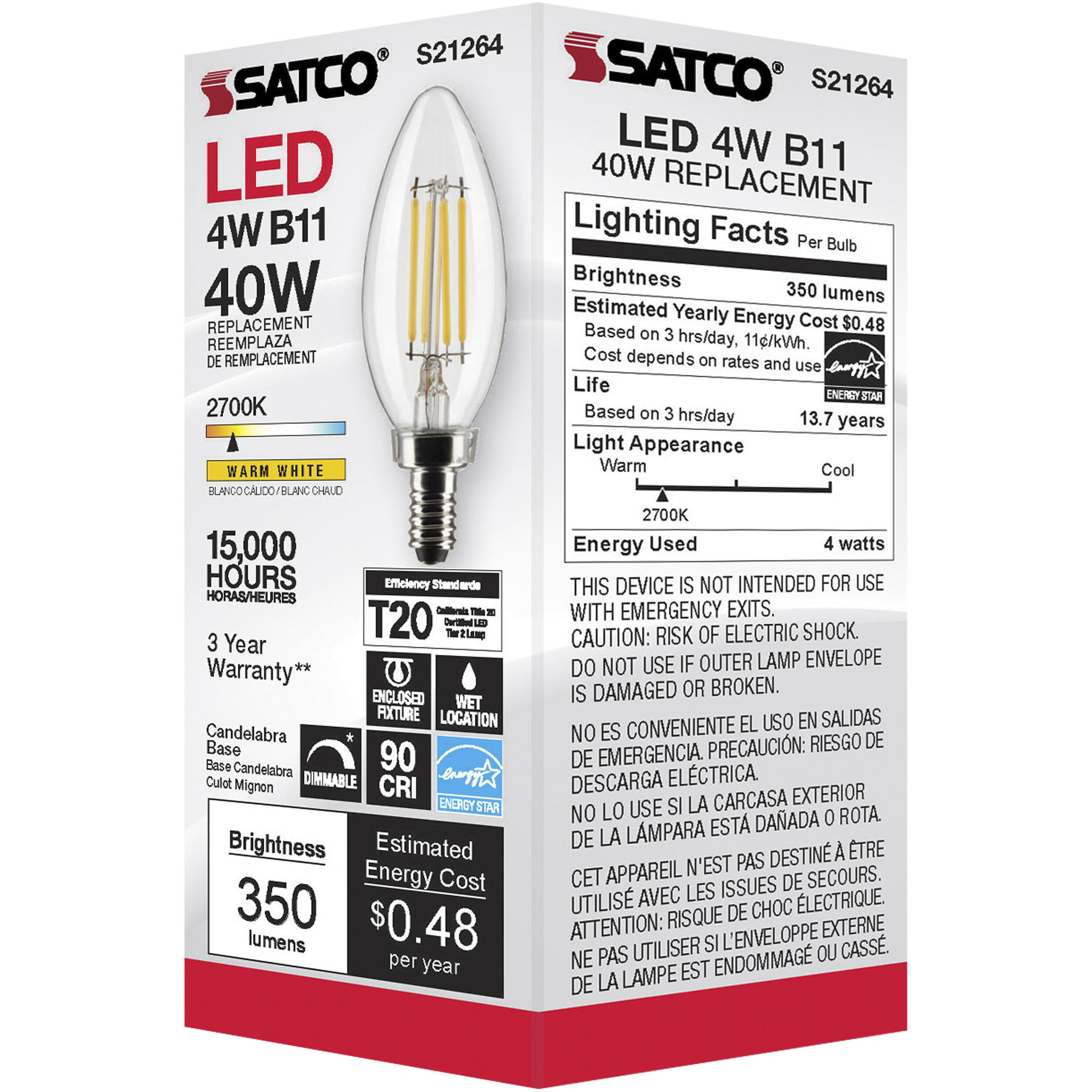 Lumos LED Candelabra Candelabra 4.00 watt 2700K LED Filament