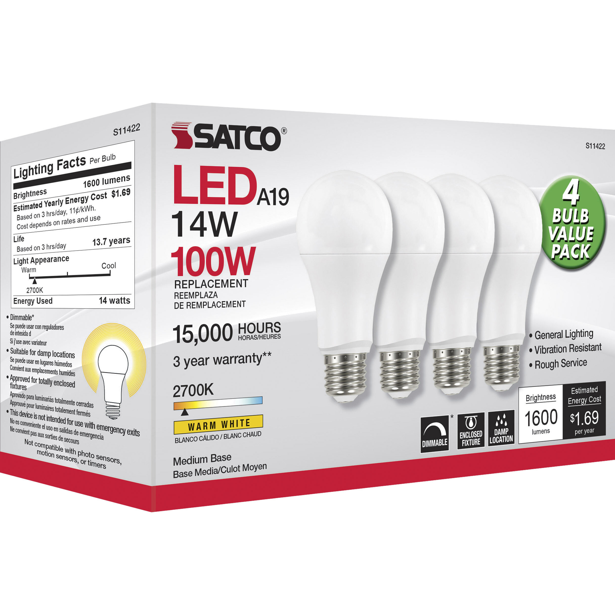 Lumos LED A19 15.50 watt 2700K Light Bulb 4-Pack