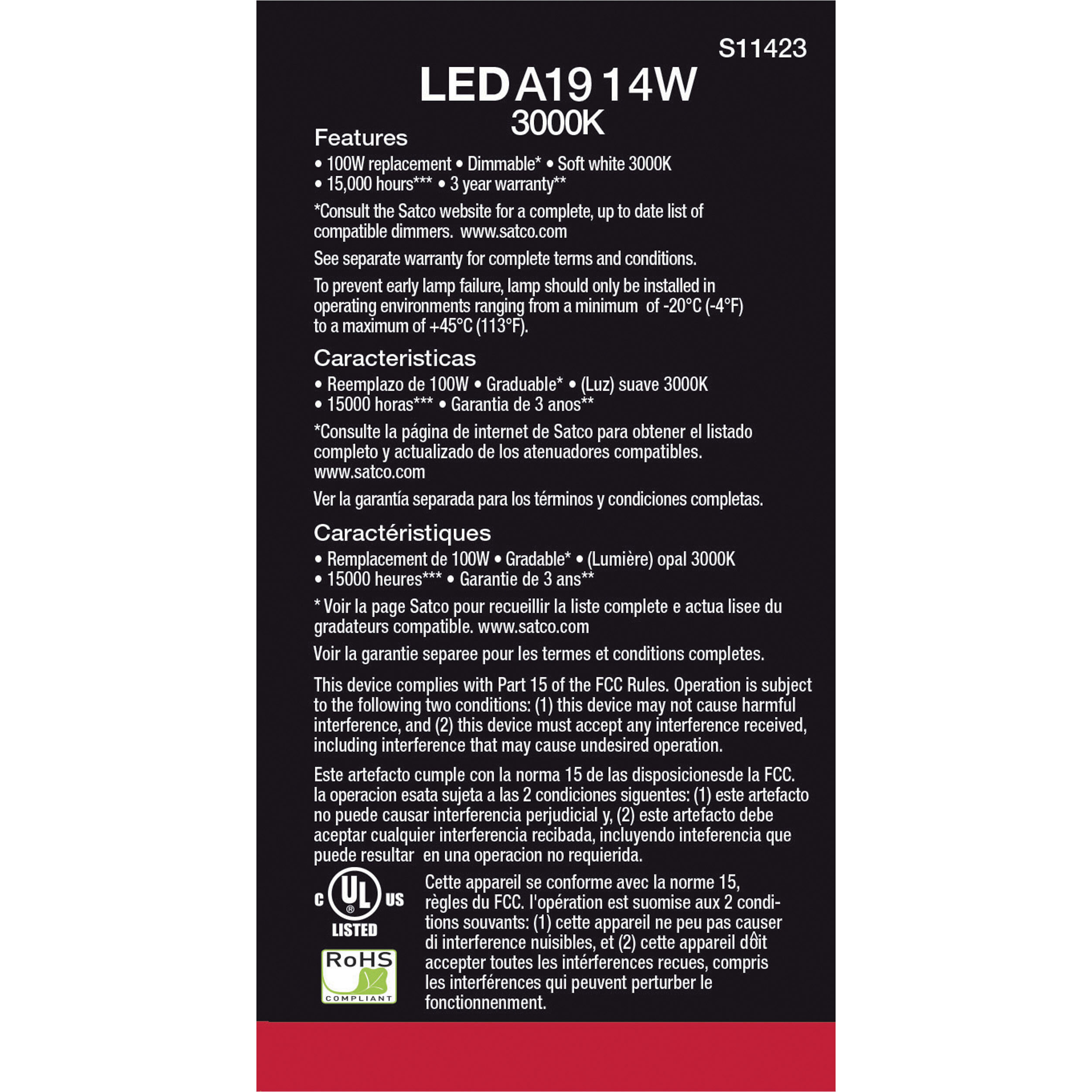Lumos LED A19 15.50 watt 3000K, 4 PACK Light Bulb 
