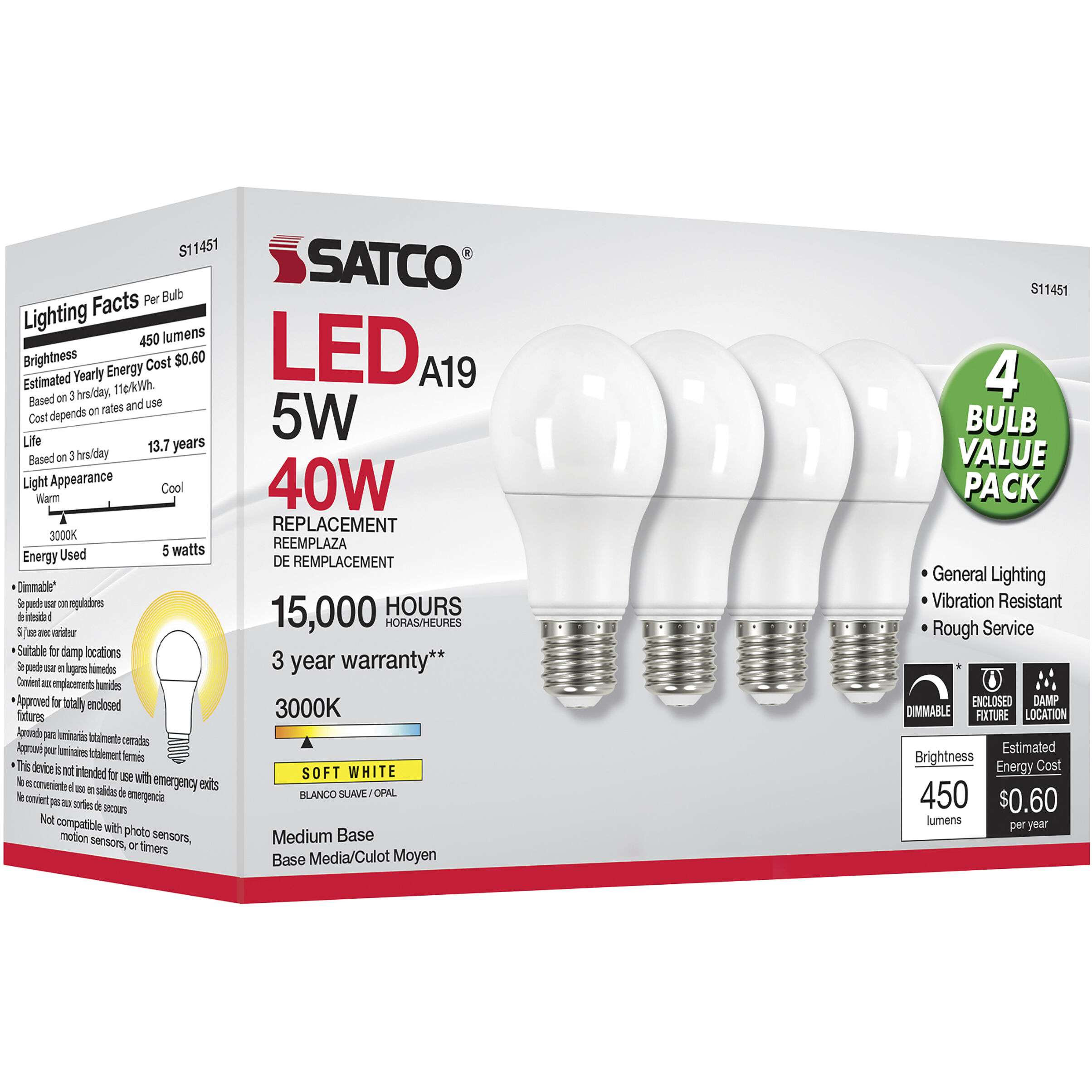 Lumos LED Medium Type A 5.00 watt 3000K Light Bulb