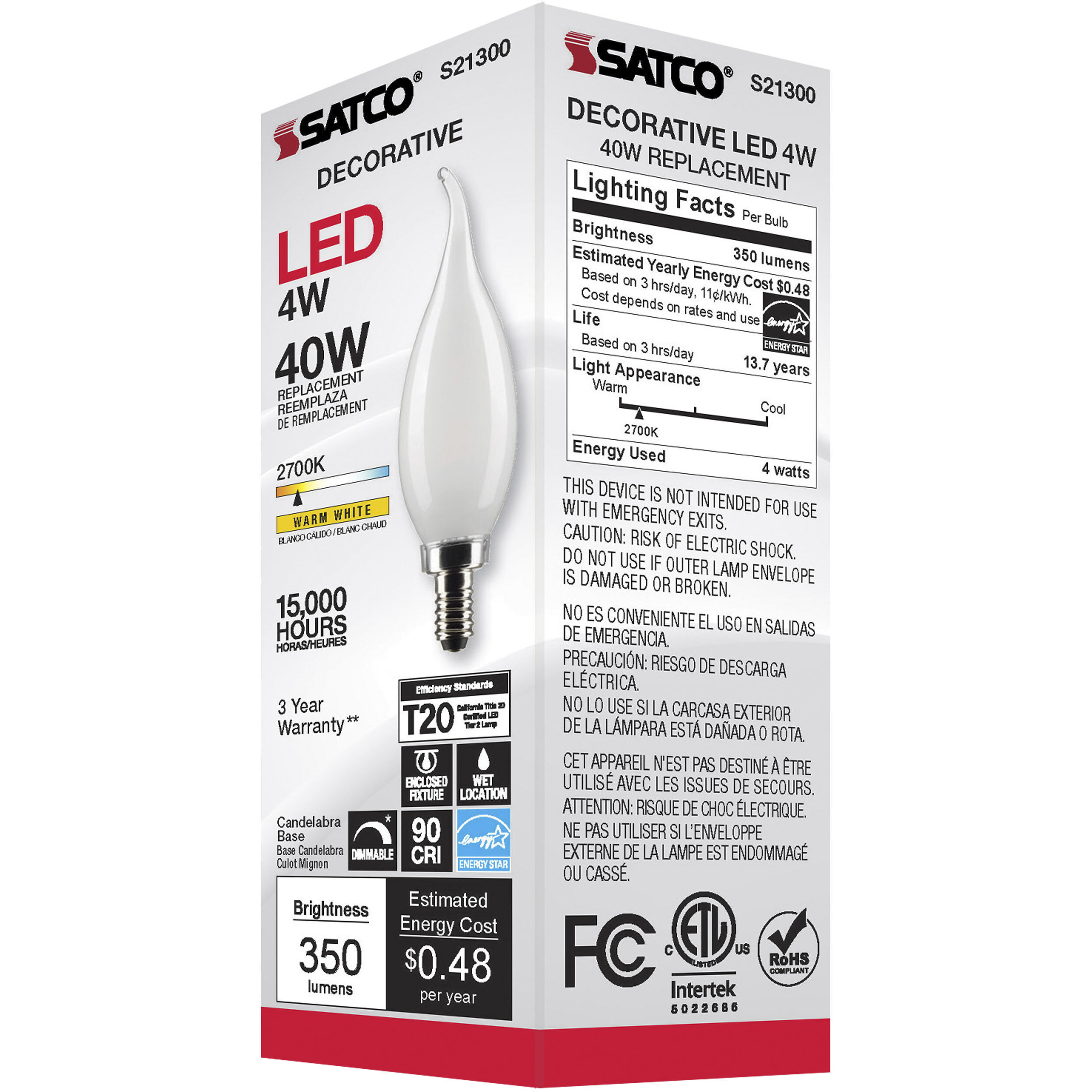 Lumos LED Candelabra Candelabra 4.00 watt 2700K LED Filament