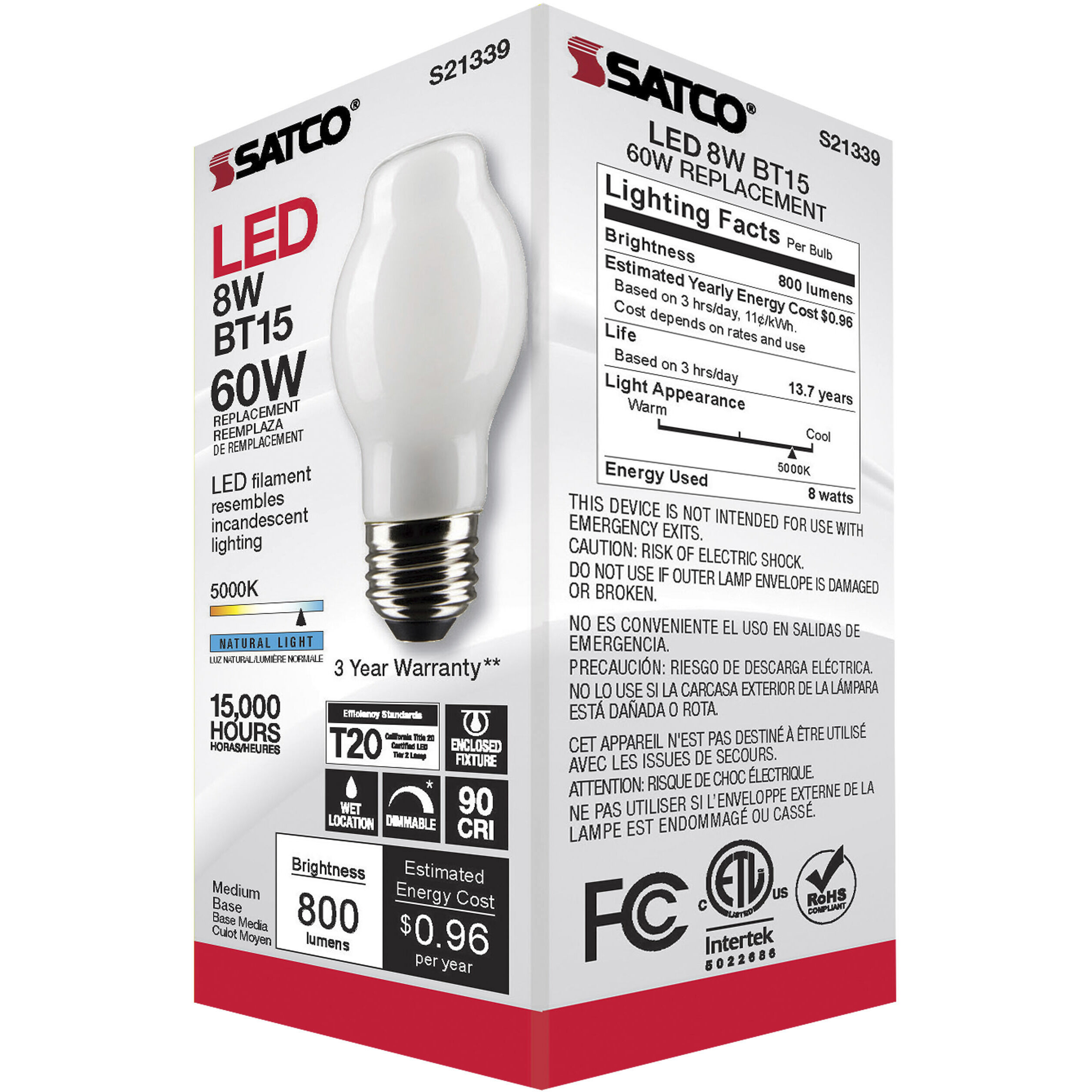 Lumos LED Medium Medium 8.00 watt 5000K LED Filament