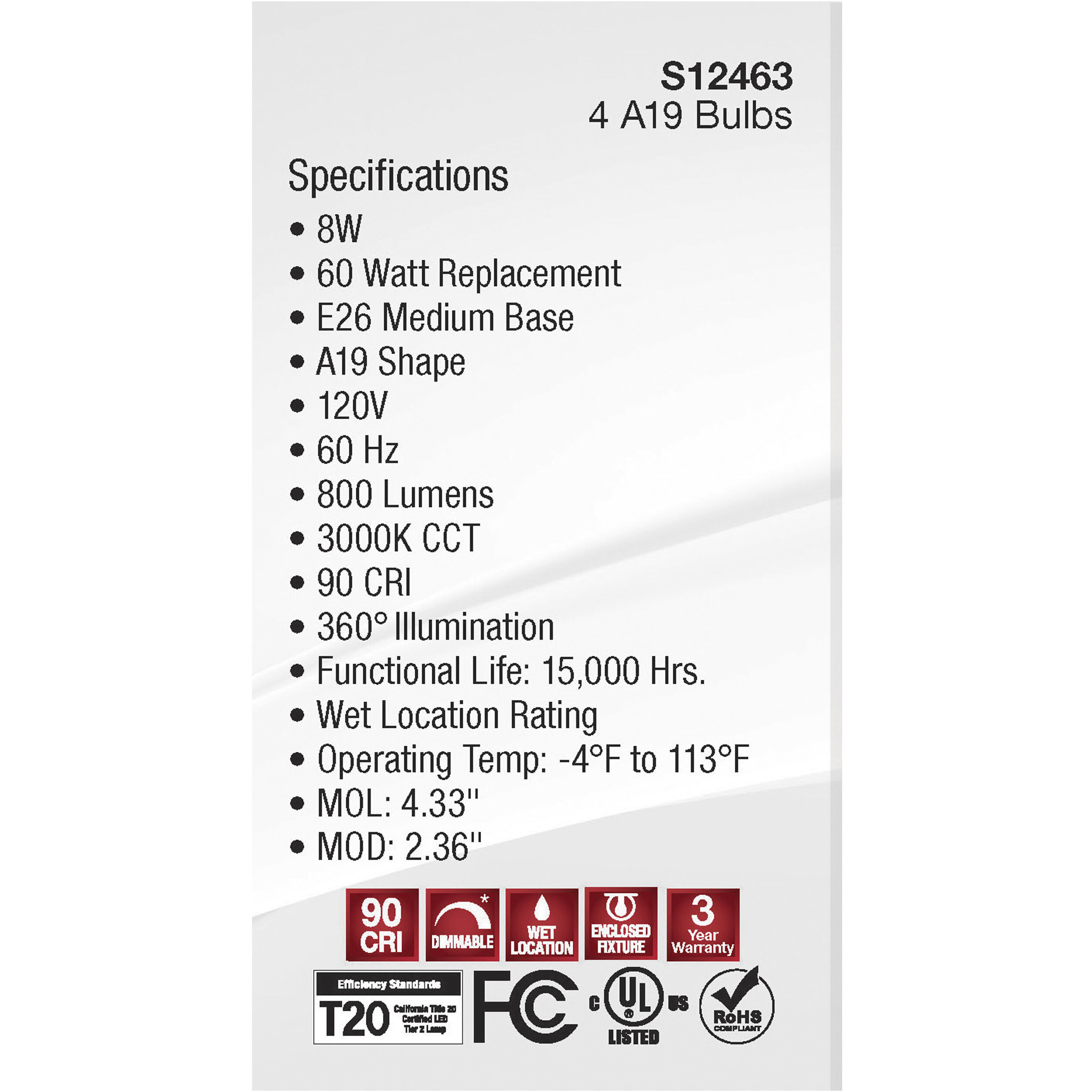 Lumos LED 8 watt 120 3000K Light Bulb, LED Filament