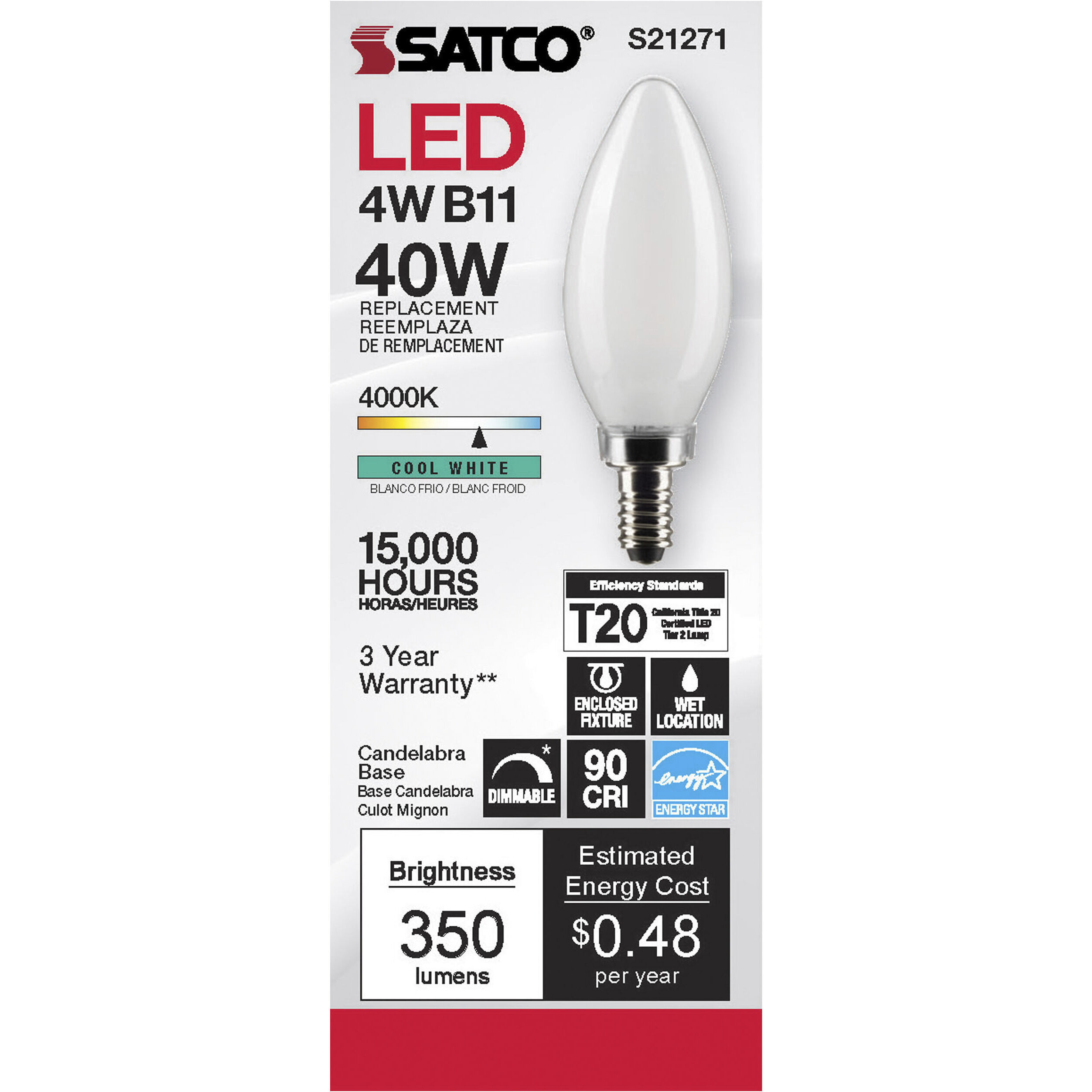 Lumos LED Candelabra Candelabra 4.00 watt 4000K LED Filament