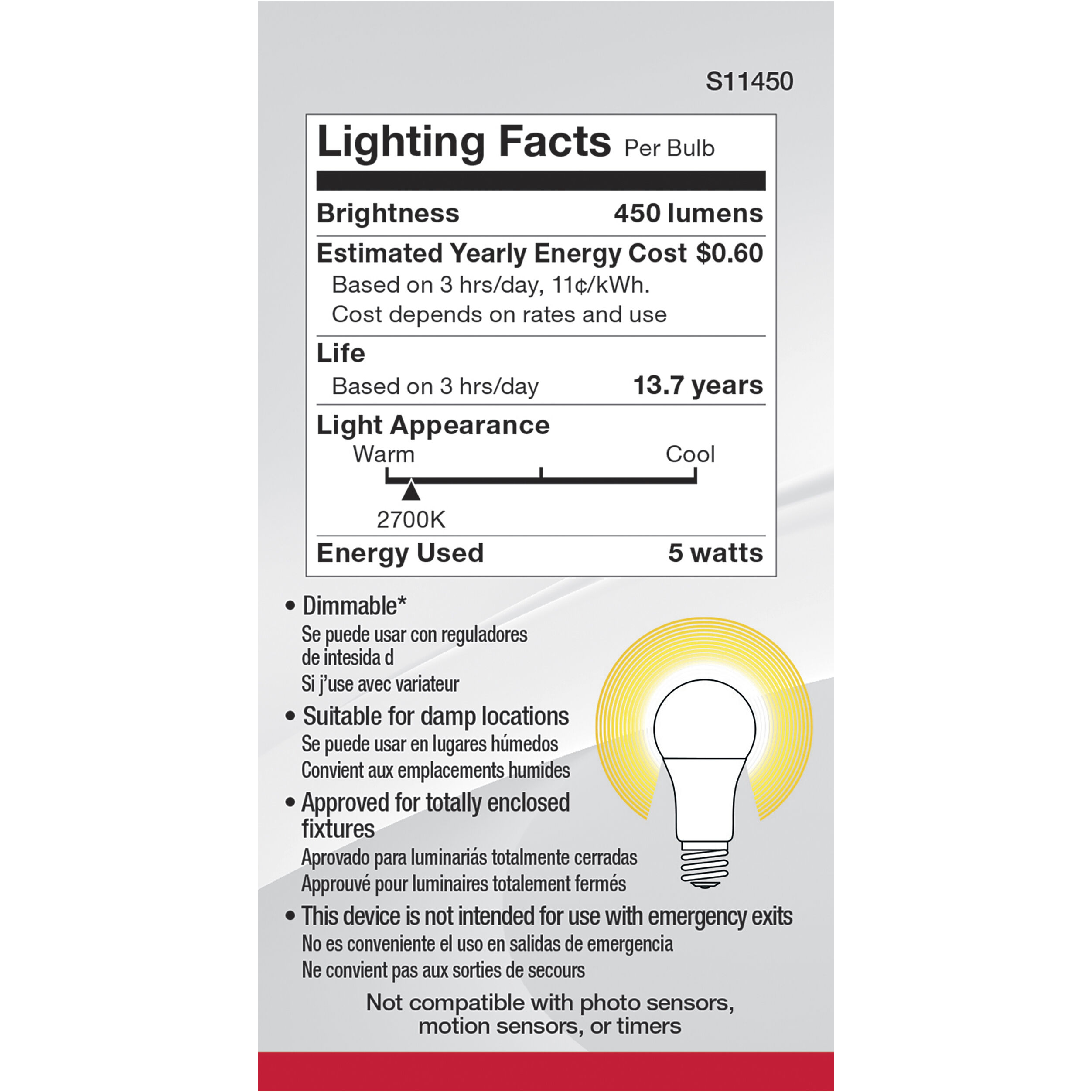 Lumos LED Medium Type A 5.00 watt 2700K Light Bulb