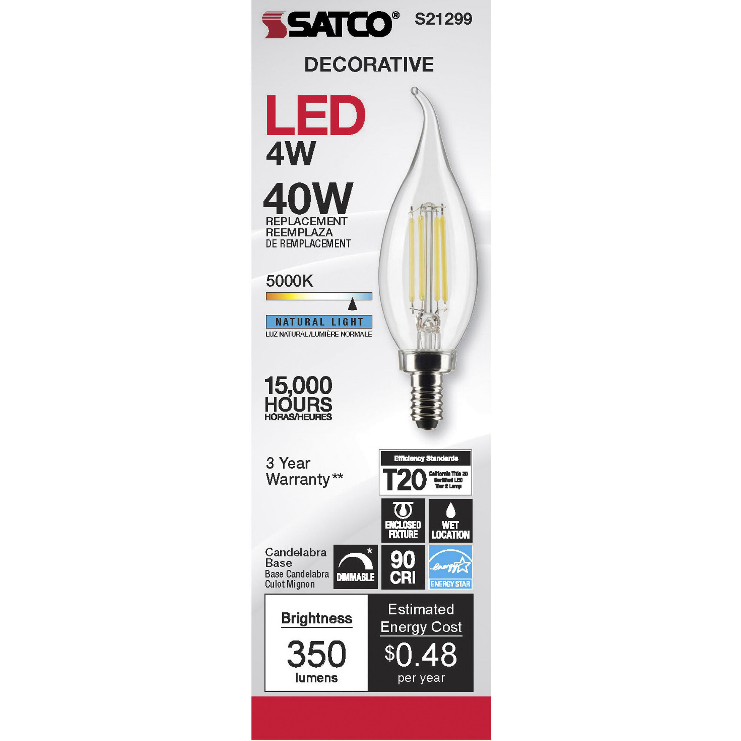 Lumos LED Candelabra Candelabra 4.00 watt 5000K LED Filament