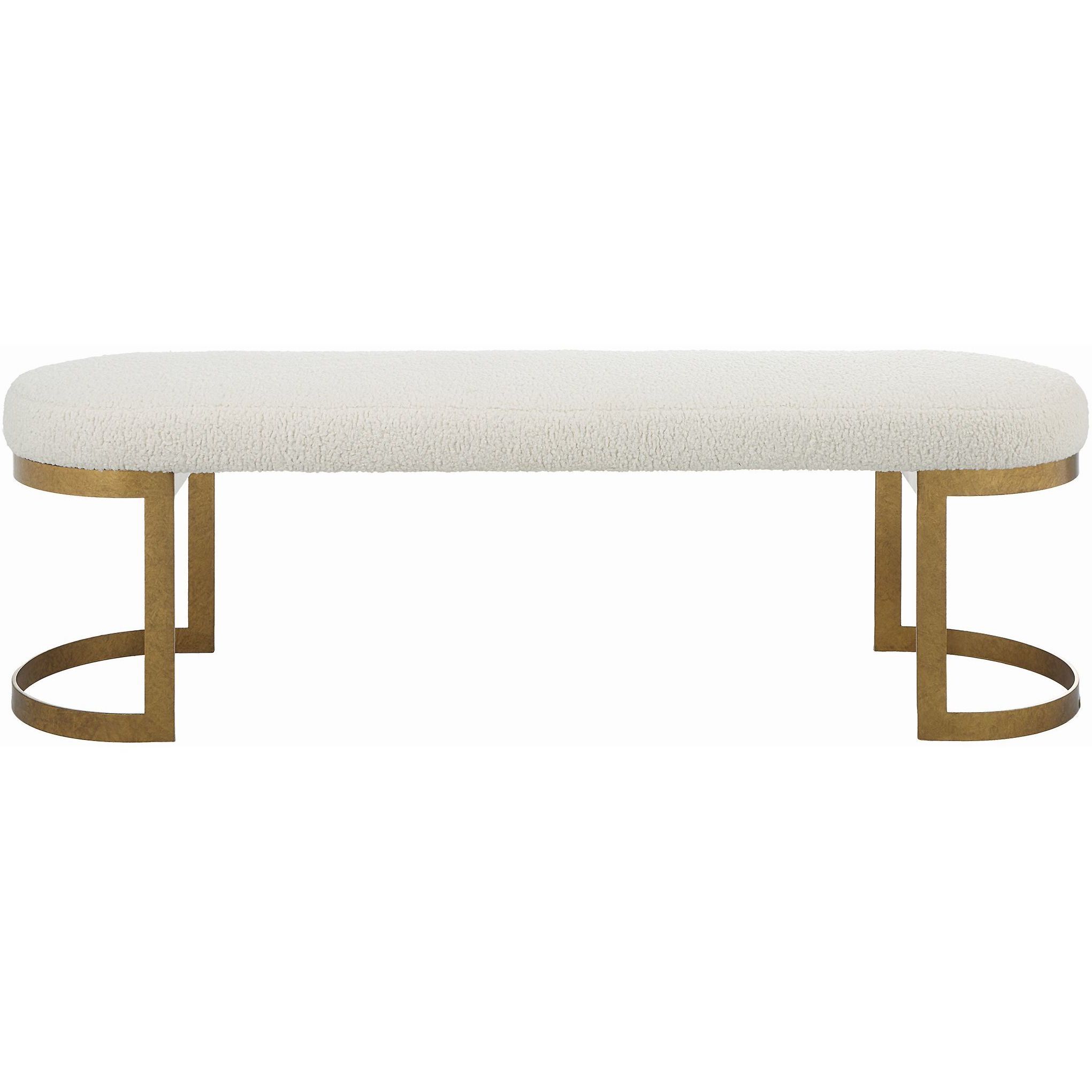 Infinity Antique Gold Leaf and Natural Faux Shearling Bench