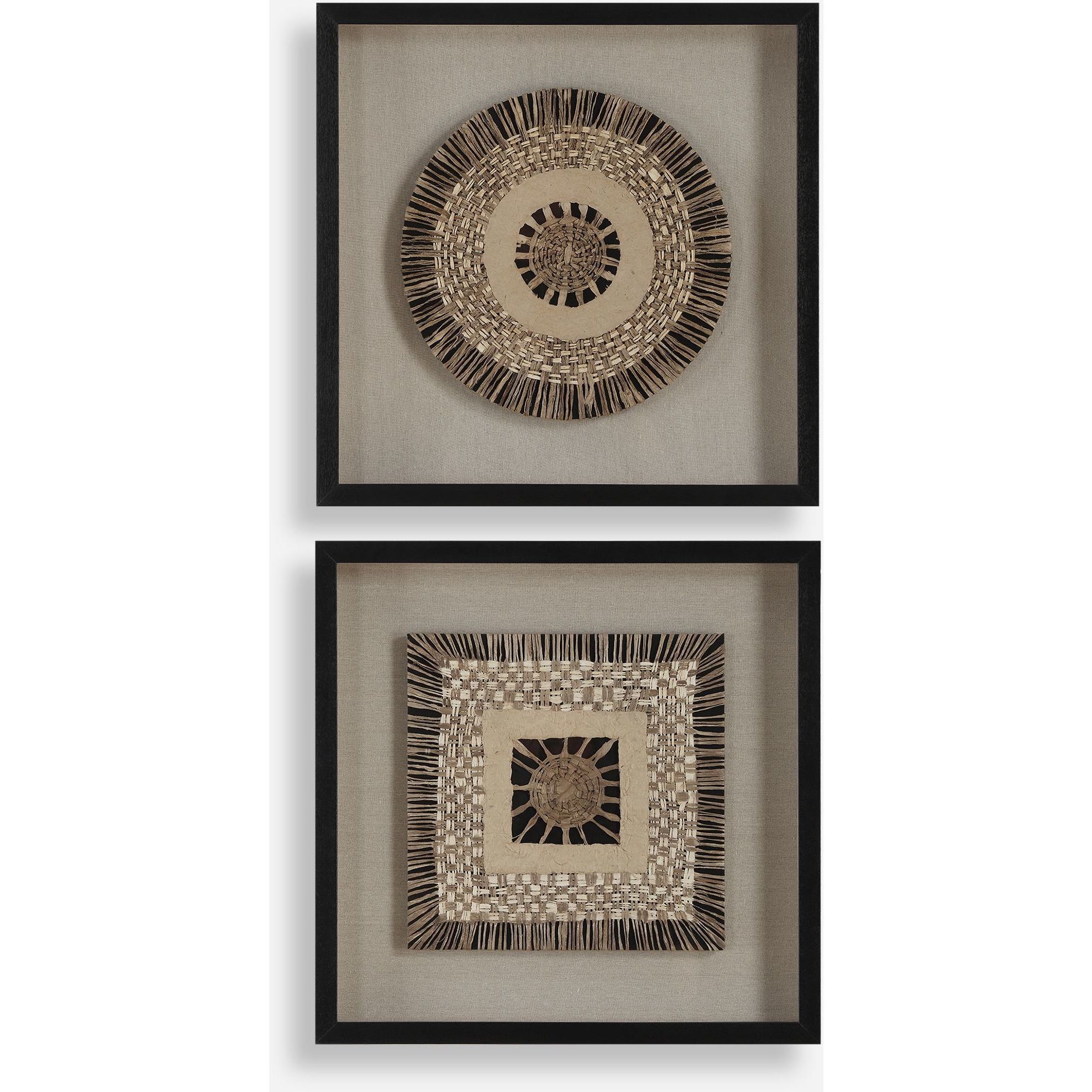Intertwine Natural Earth Tones and Beige with Satin Black Shadow Boxes, Set of 2