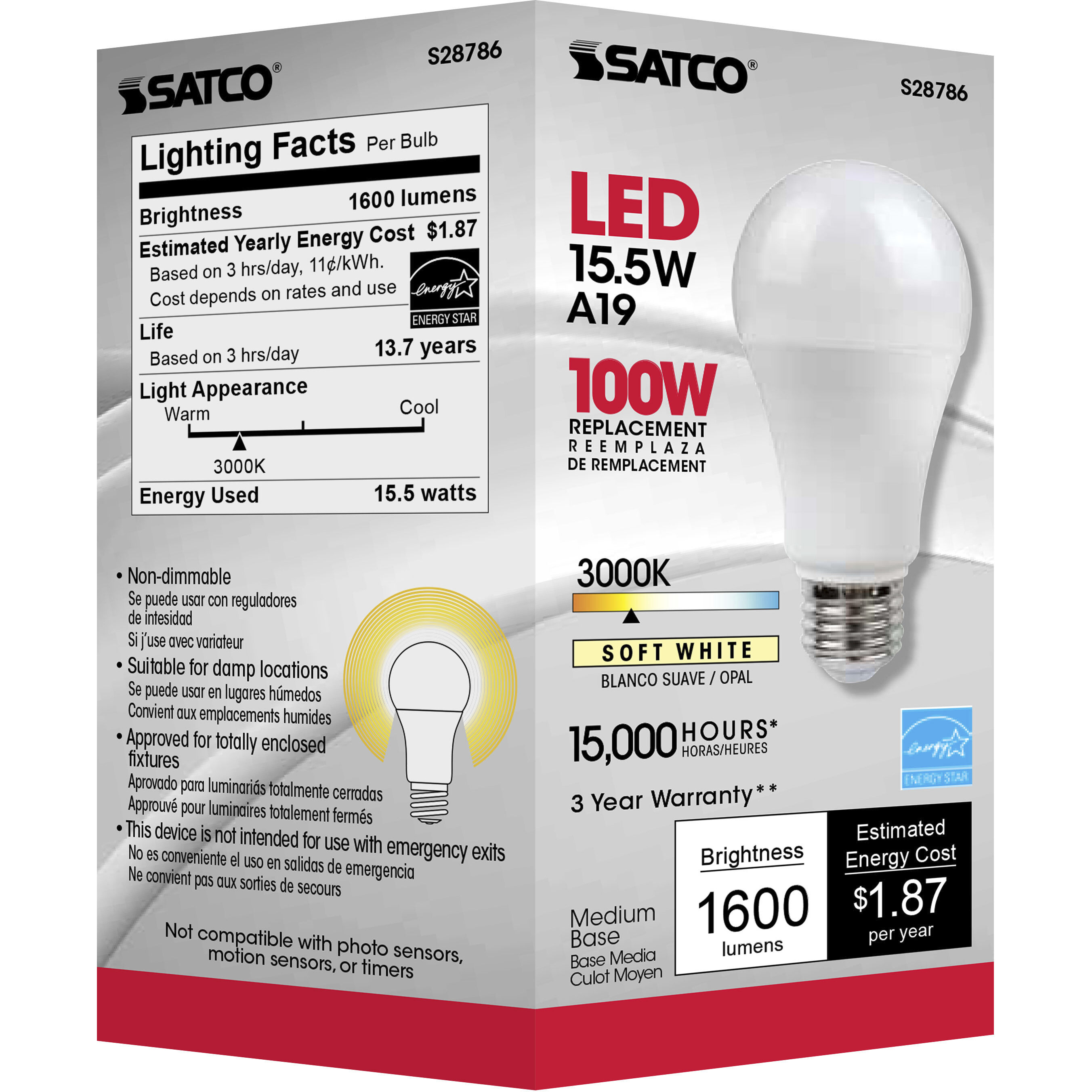 Lumos LED A19 Medium E26 15.5 watt 120V 3000K Light Bulb, Type A