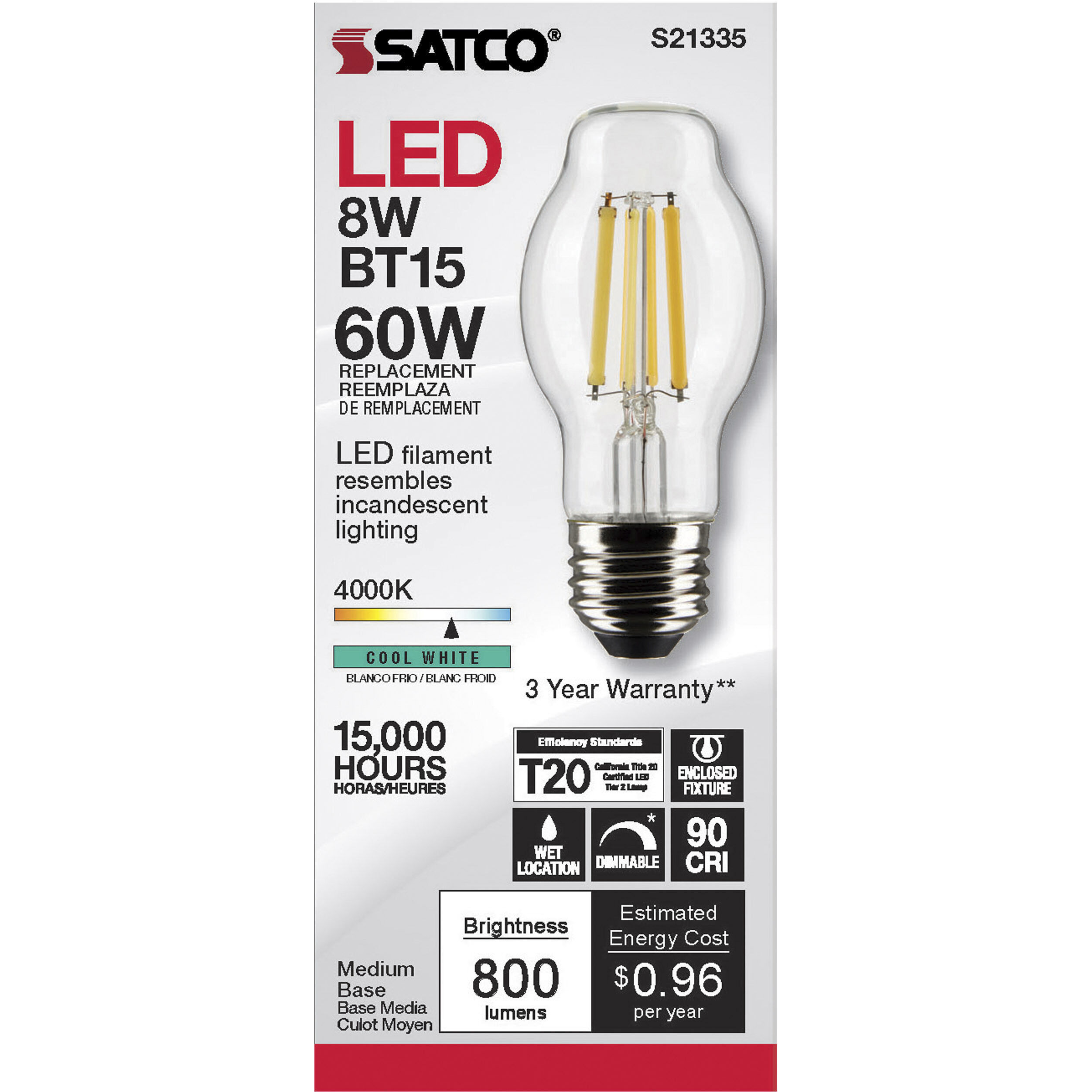 Lumos LED Medium Medium 8.00 watt 4000K LED Filament