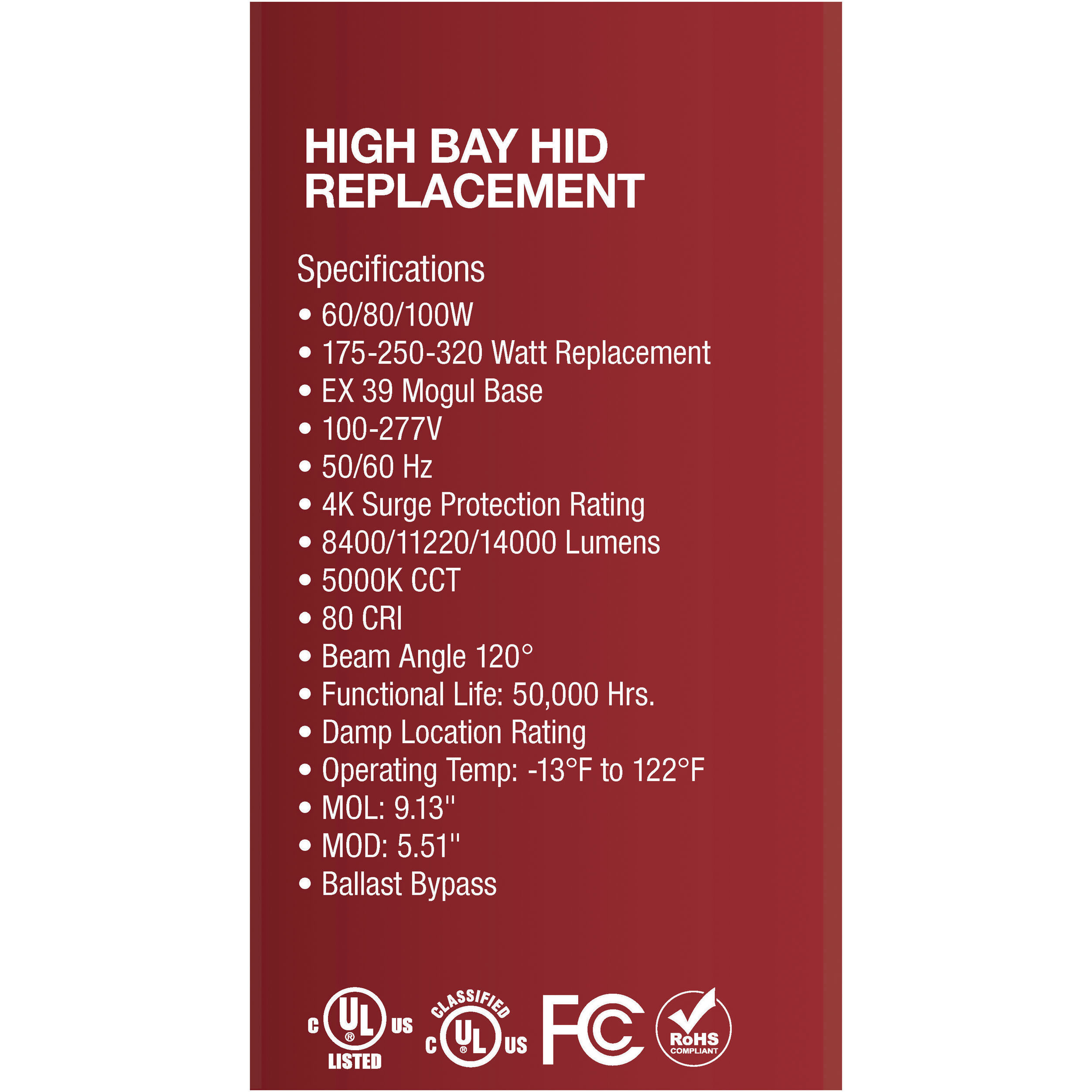 Hi-Pro LED LED Mogul Extended 5000K HID Replacements