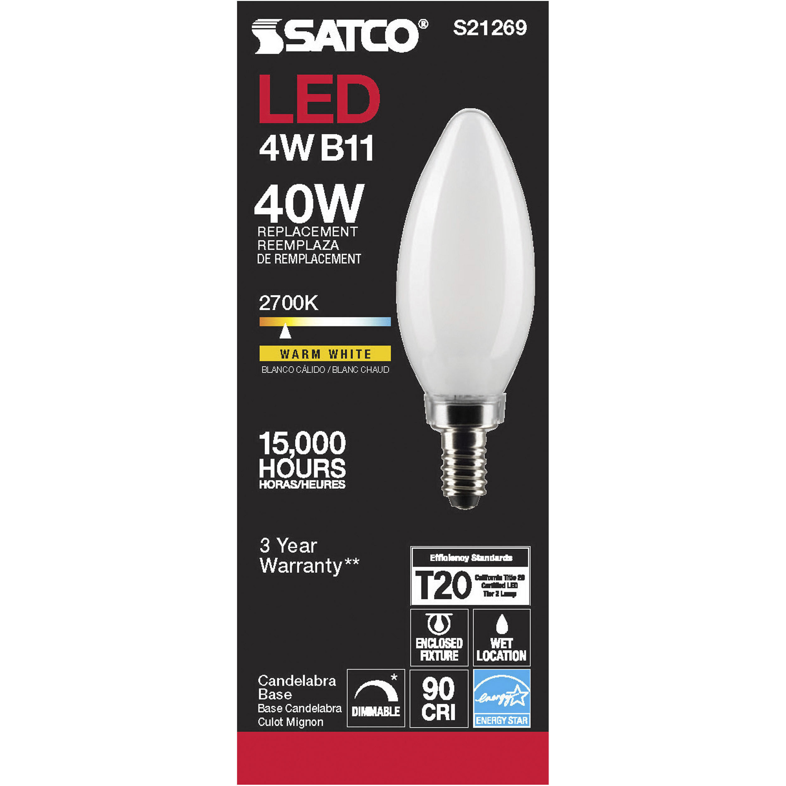 Lumos LED Candelabra Candelabra 4.00 watt 2700K LED Filament