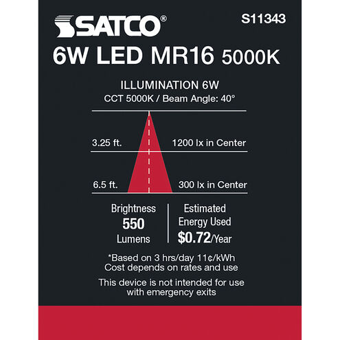 Satco 24 Volt 6 Watt 5000K MR16 Dimmable LED 40° Beam