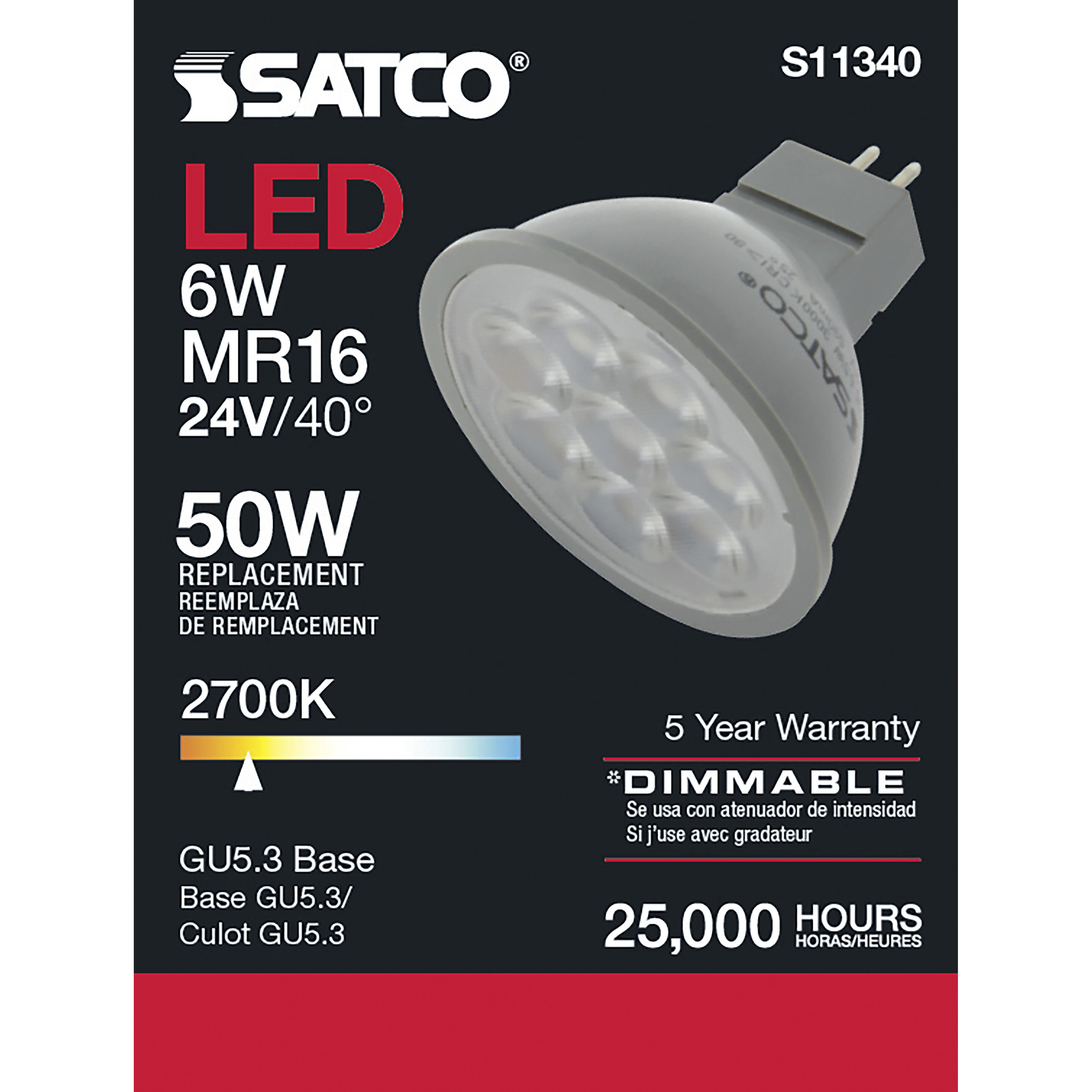 Satco S11340 Lumos LED MR16 6.00 watt 2700K Light Bulb