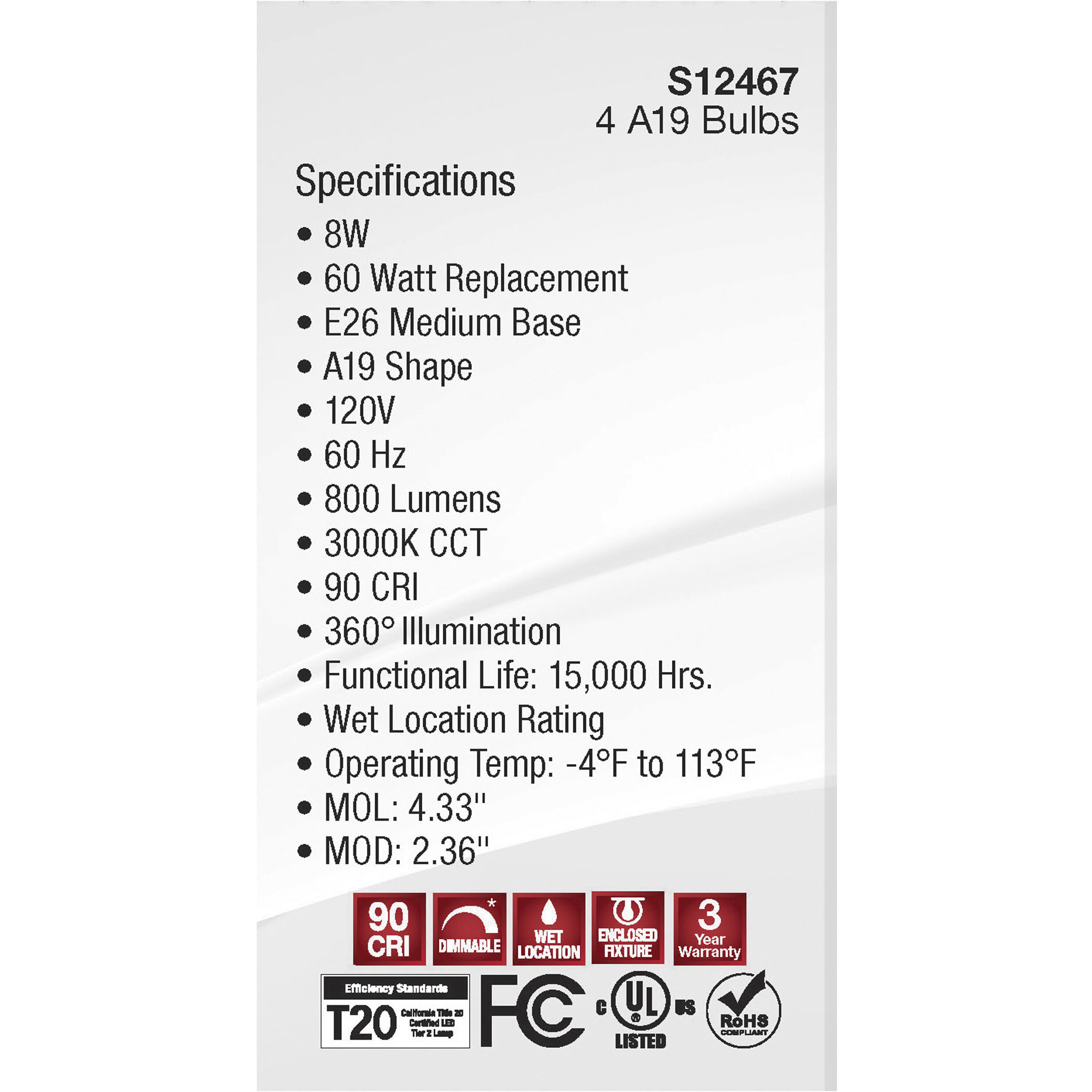 Lumos LED Medium 8 watt 120 3000K LED Filament, LED Filament